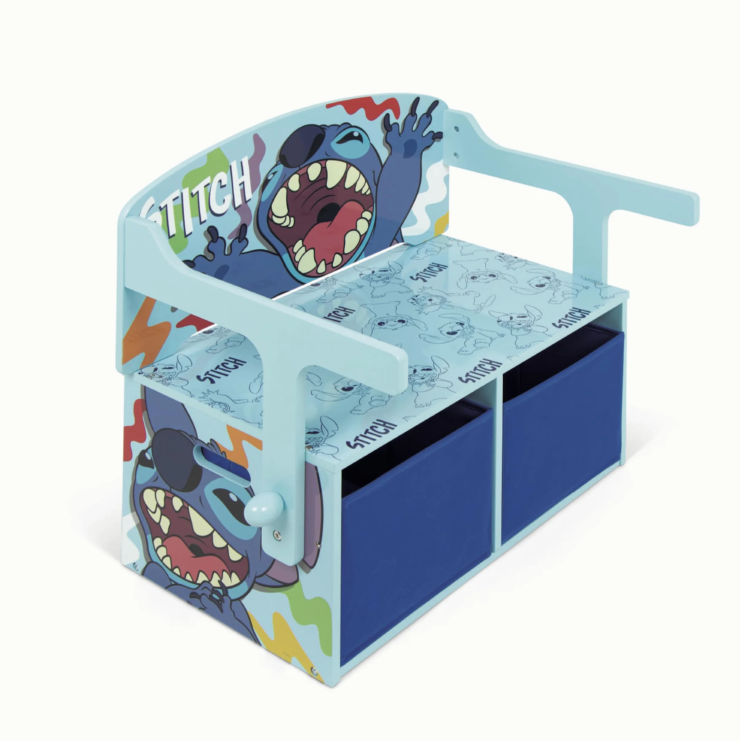 ARDITEX - Banc pupitre en Bois pour Enfants Convertible en Bureau avec Espace de Rangement inférieur Stitch de Disney - 60x47x56cm - Couleur Bleu et Turquoise - Idéal pour Chambre d’Enfant