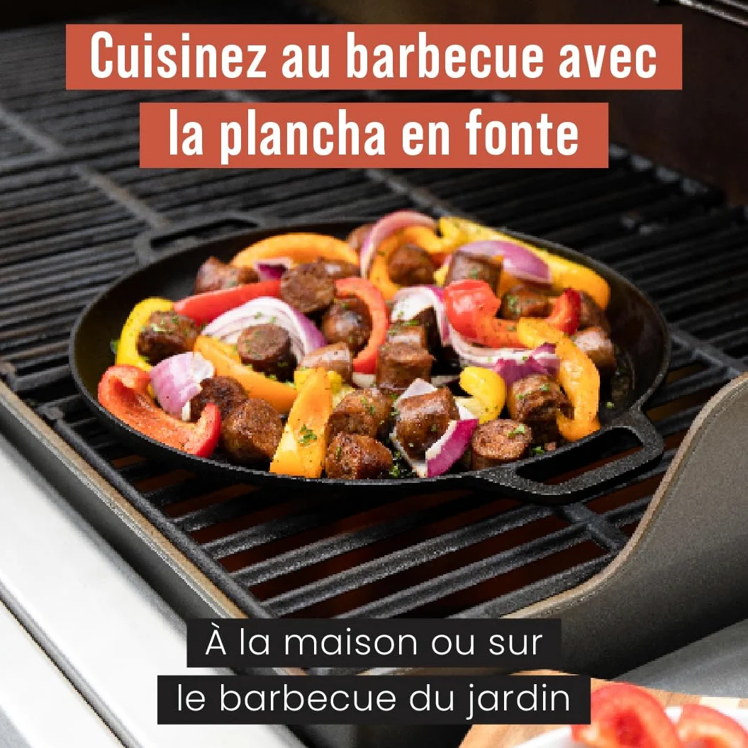 Chef Pomodoro - Plaque Pizza Four avec Poignées - Poêle En Fonte Antiadhésif pour Cuisinière, Four, Bbq, Feu de camp - Assiette a Pizza et Plaque de Cuisson pour Préparer, Griller, 30 cm