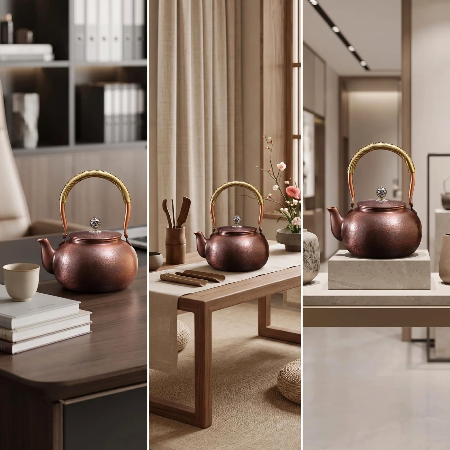 Bouilloire en Cuivre avec Couvercle Ajusté et Texture Martelée sur Corps et Couvercle pour Rétention Thermique Optimale pour Infusion Plantes Médicinales