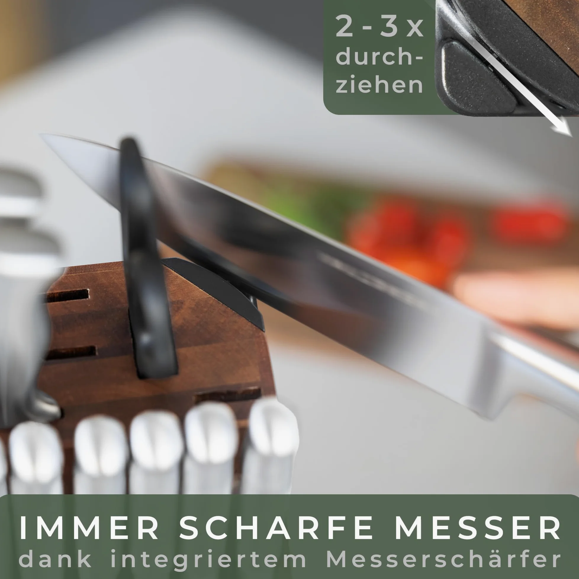WALDWERK Ensemble de couteaux 11 pièces avec bloc et aiguiseur intégré - Couteau à steak - Couteaux de cuisine
