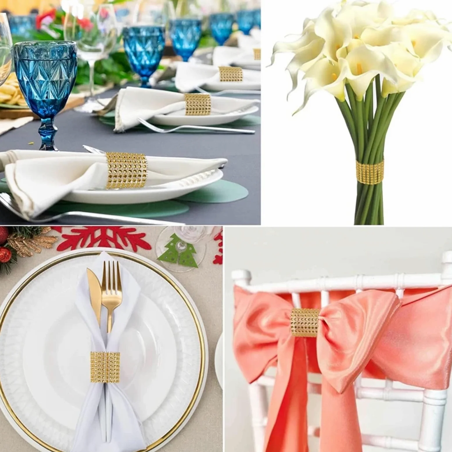 Lot de 200 ronds de serviette en strass pour décoration de mariage (noir)