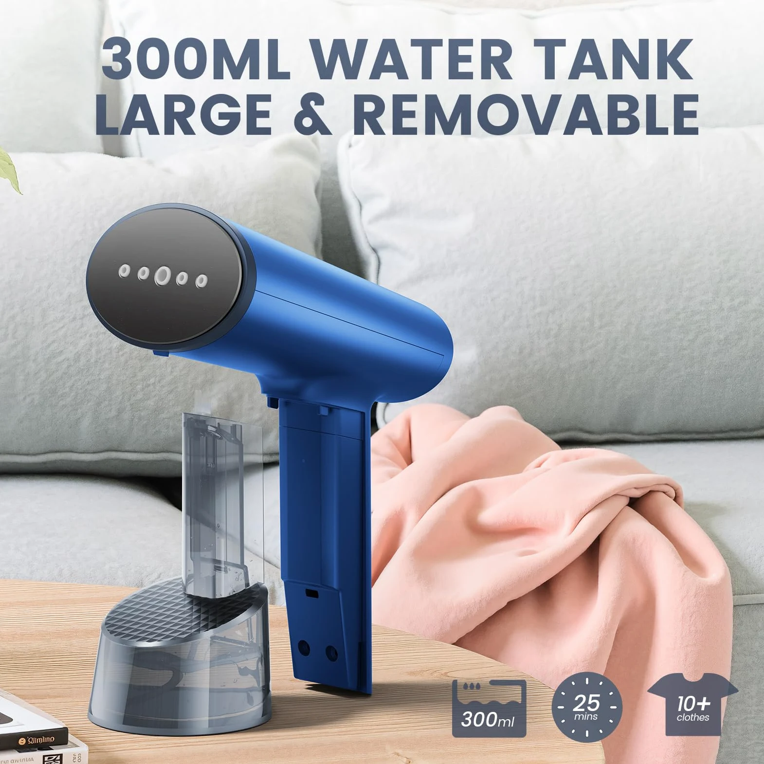 FMK Vapeur à vapeur portable pour vêtements de voyage, tête de vapeur métallique, temps de chauffage de 20 secondes, système de pompe, mini taille, vapeur à main pour tous les tissus, pas, bleu