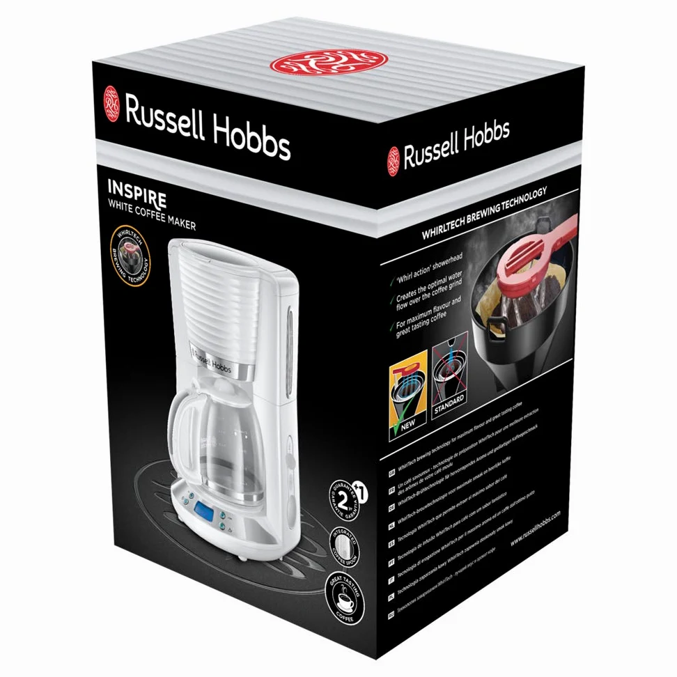 Russell Hobbs 24390-56 Cafetière, Inspire Blanc (max 10 tasses, verseuse en verre 1,25 L, Maintien au chaud) Machine à café filtre