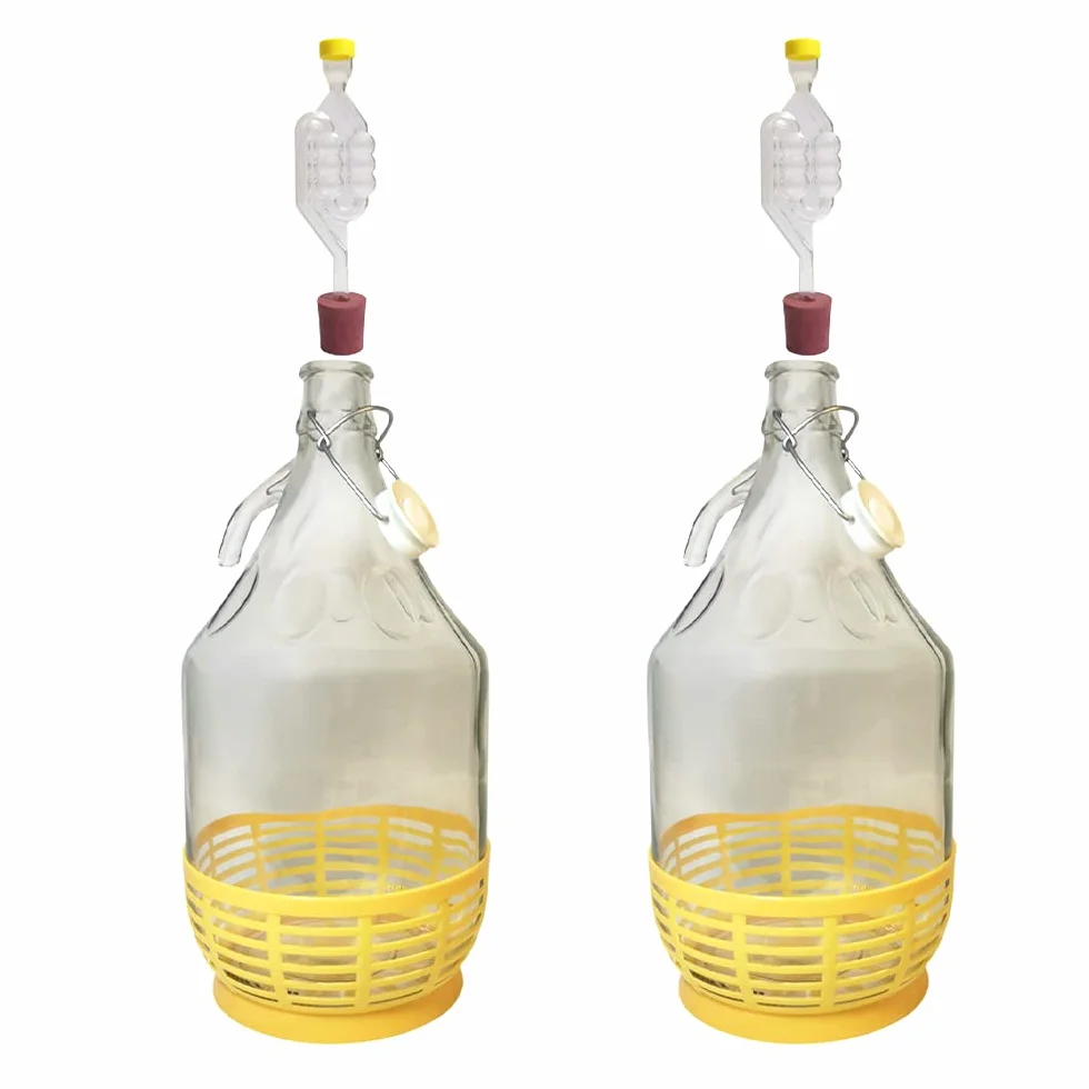 Lot de 2 fermenteurs Demijohn en verre de 5 L avec sas et bouchon en caoutchouc – Carboy transparent pour brassage maison du vin, du cidre, de l'hydromel, du kombucha et de la bière