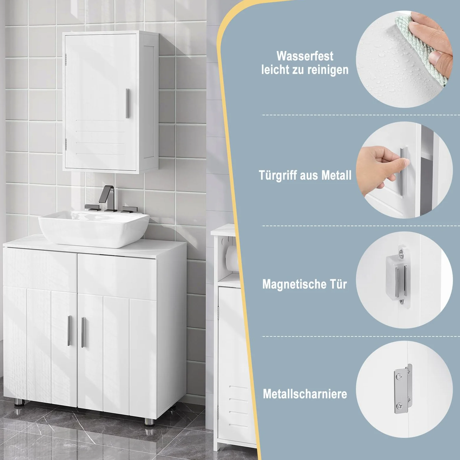 EUGAD Armoire Murale Salle de Bain, Armoire de Toilette, avec 1 Porte, Étagère Réglable, en MDF, Blanc, 30x18,5x50 cm