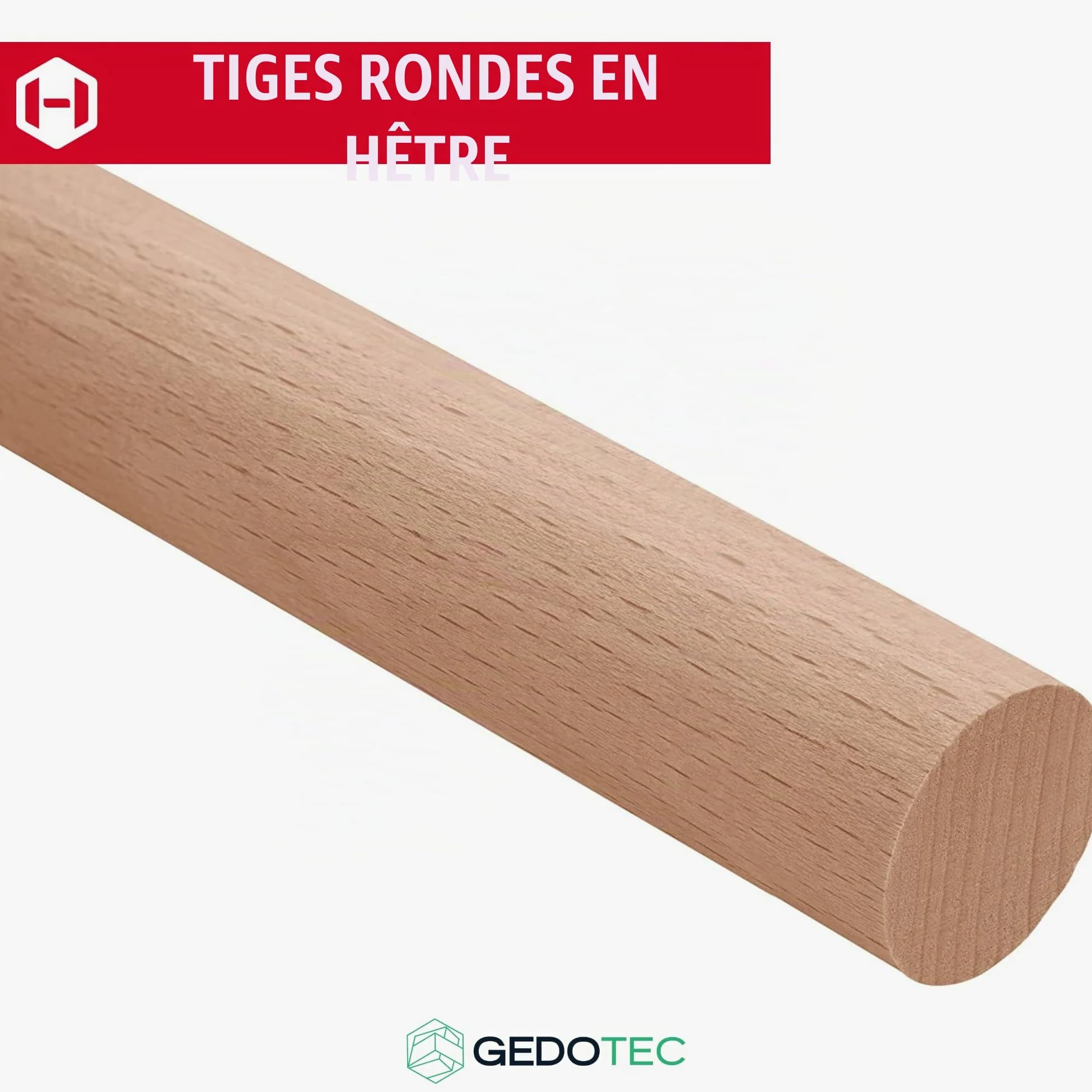 Gedotec Tige ronde en hetre lisse | tiges en bois | batons de bricolage 25 x 2000 mm | lot de 5 | tiges en hetre a bricoler | tige en bois massif | batonnets