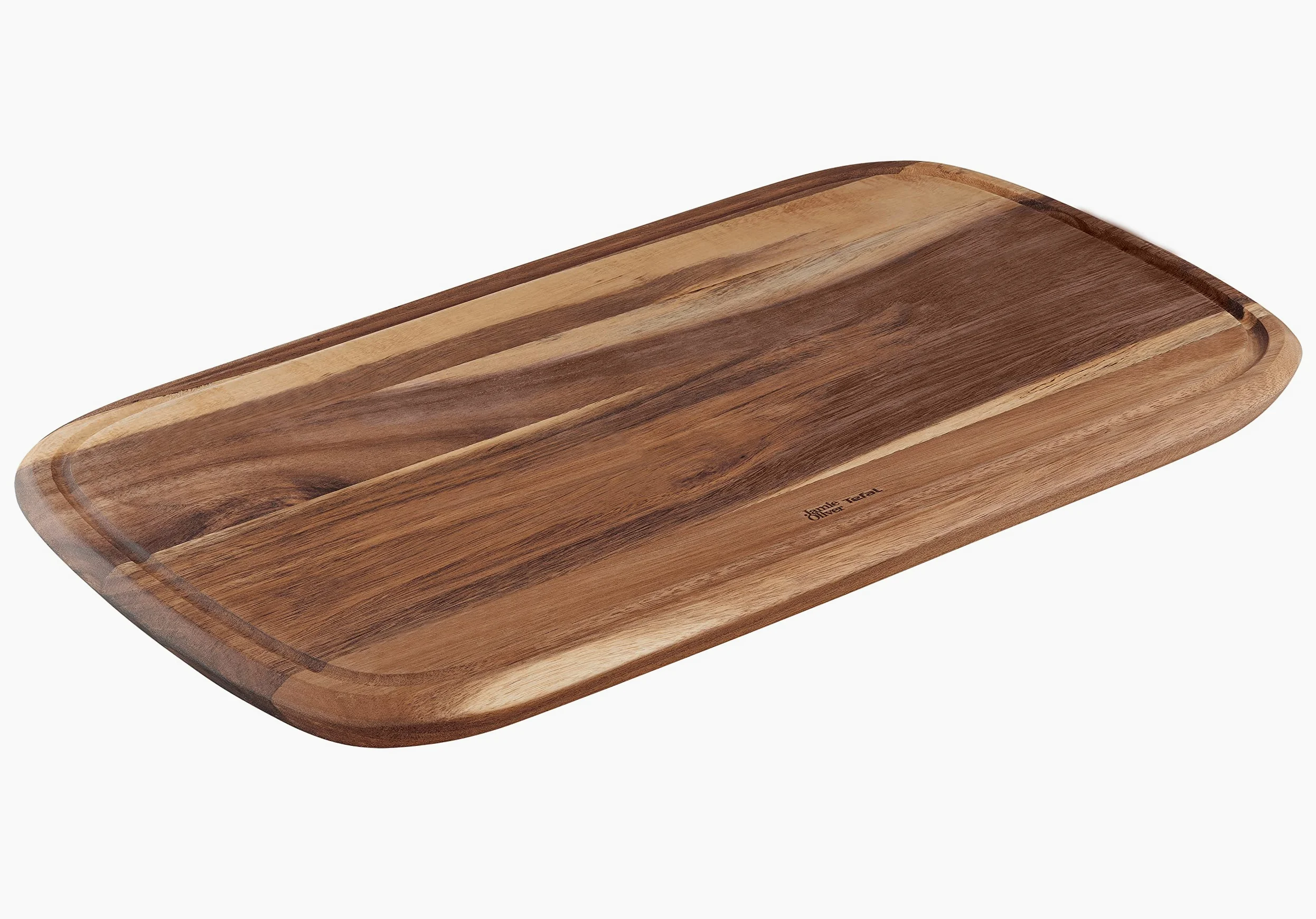 Tefal Jamie Oliver K2681055 Planche à découper en bois d'acacia certifié FSC avec rainure pratique pour couper les aliments et servir Marron Taille L 49 x 28 x 2,5 cm