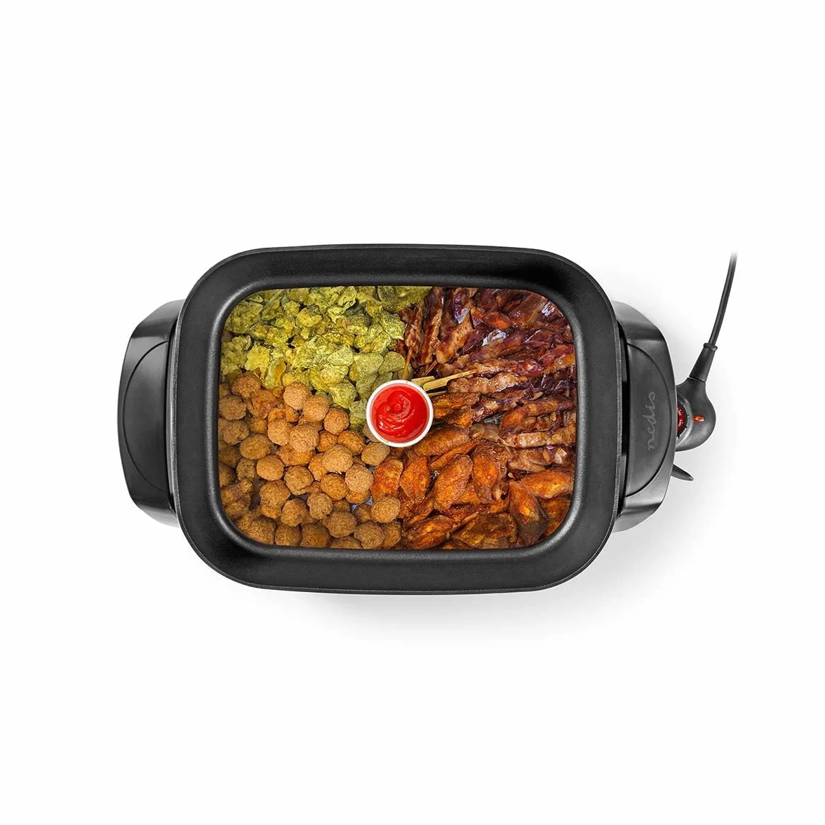 NEDIS Poêle à Frire Électrique - 2200 W - 7.0 L - Indicateur d'alimentation - Controle de la Température Réglable - 40 cm - Aluminium/Plastique - Noir FCSP110EBK40