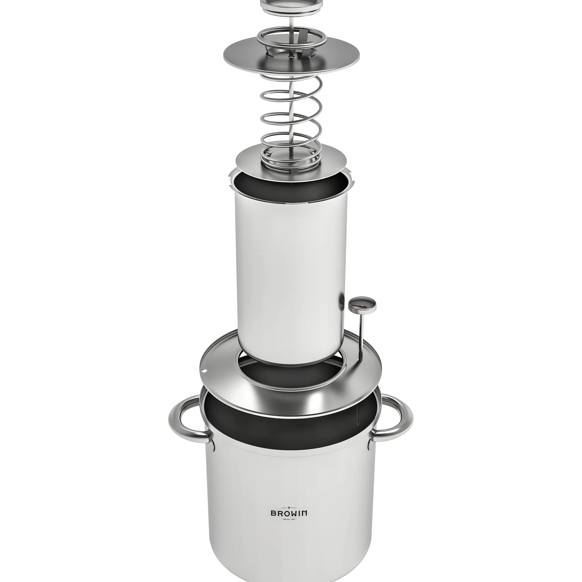 Browin 313016 Kit Complet de 1,5 kg de Réchaud à Jambon Manteau d'eau, avec un Pot de Thermomètre | Pour la Cuisson du Jambon à la Maison | 18/8 en Acier Inoxydable, Argenté