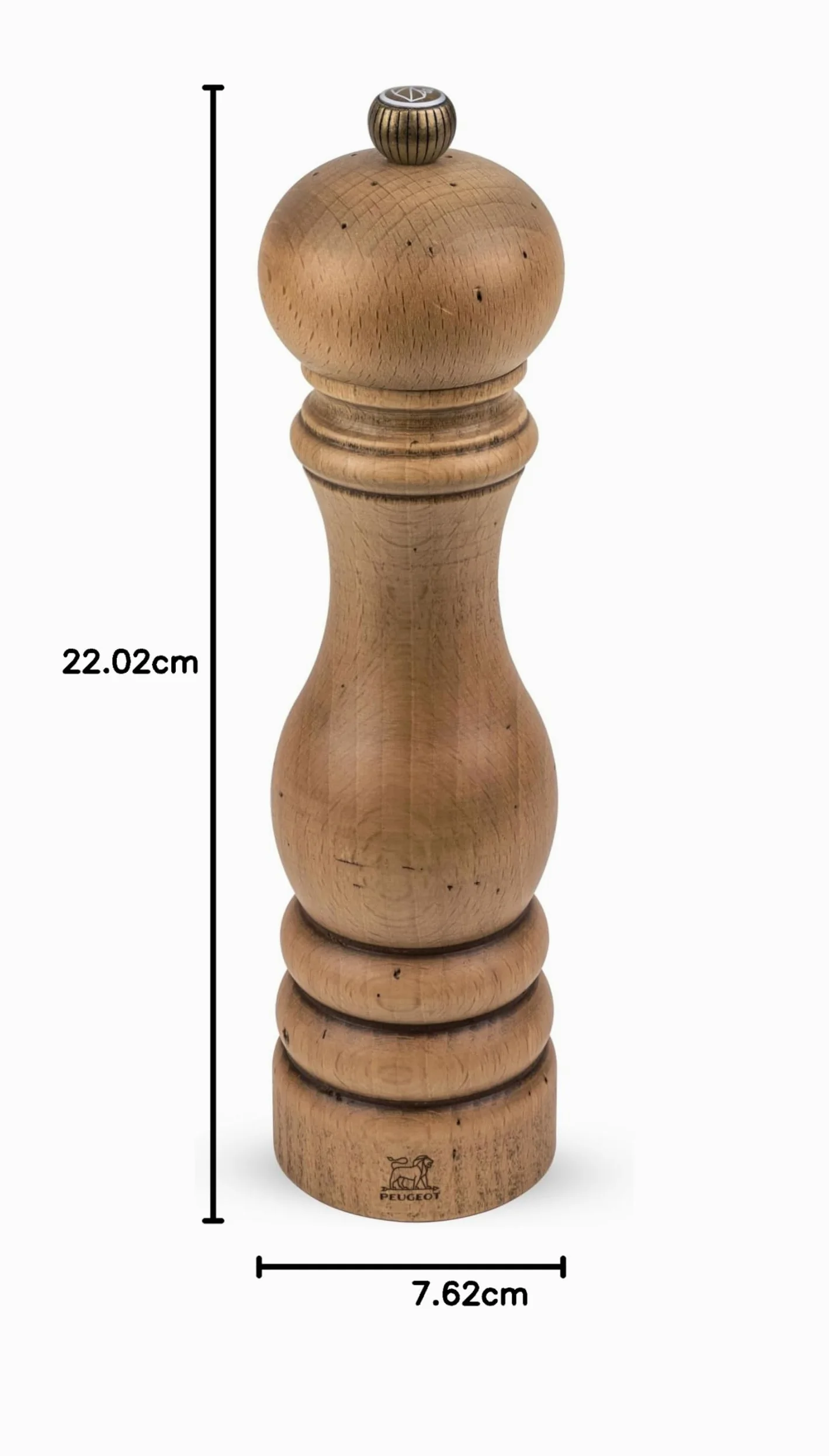 PEUGEOT - Moulin à Sel Paris Antique 22 cm - Réglage Classique - En Bois de Hêtre Labellisé PEFC - Fabrication Française - Finition Antiquaire