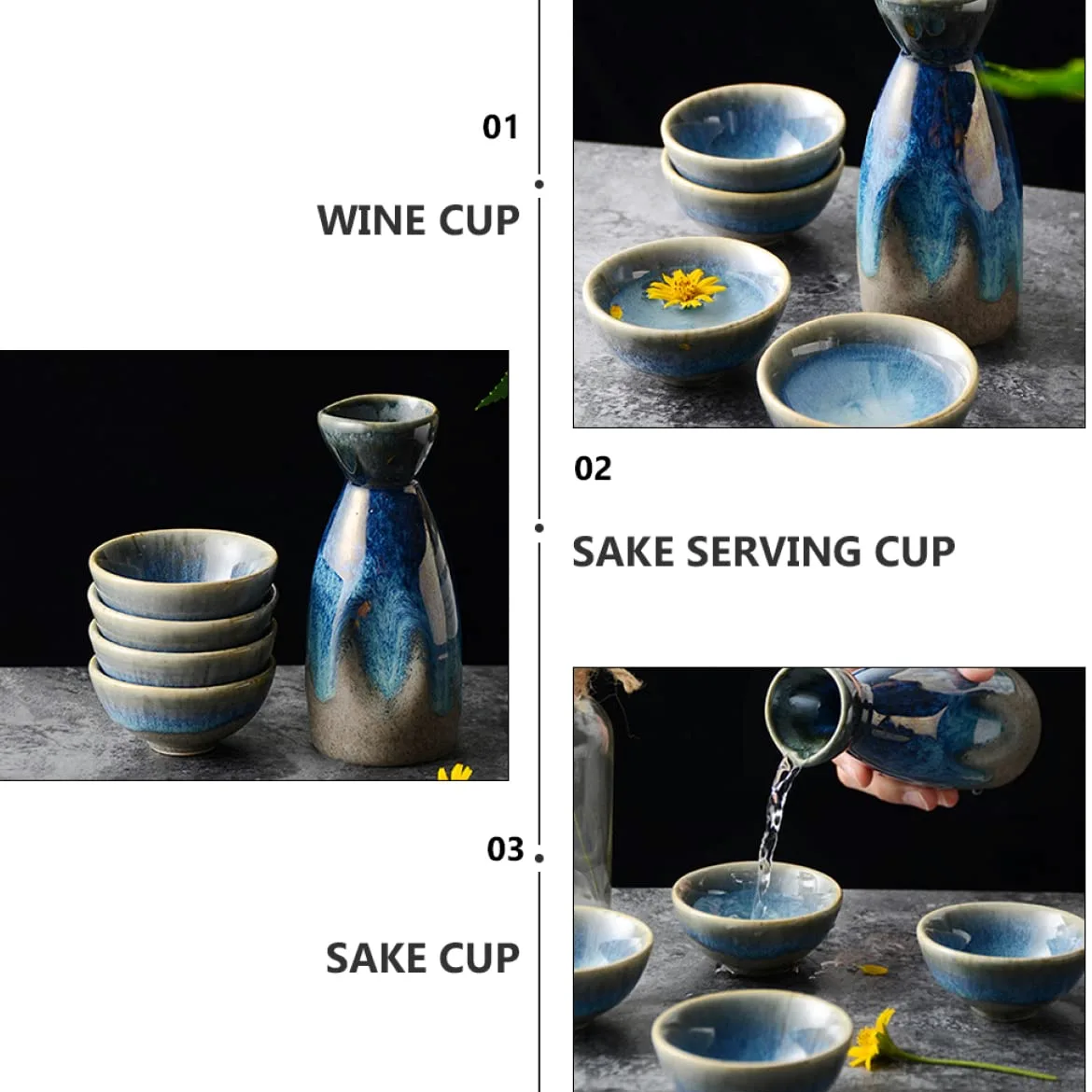 Tasses à saké, tasse à saké traditionnelle, verres à vin en céramique, verres multi-usages traditionnels – Design de bouteille, tasses à thé, cadeaux antiques et carafe chauffante, verre multi-vintage