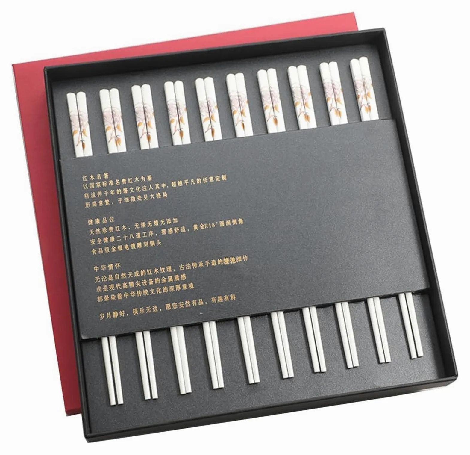 Baguettes en céramique, Coffret cadeau de baguettes réutilisables avec étui, en céramique d'os haute qualité x 10 paires(10 Pairs)