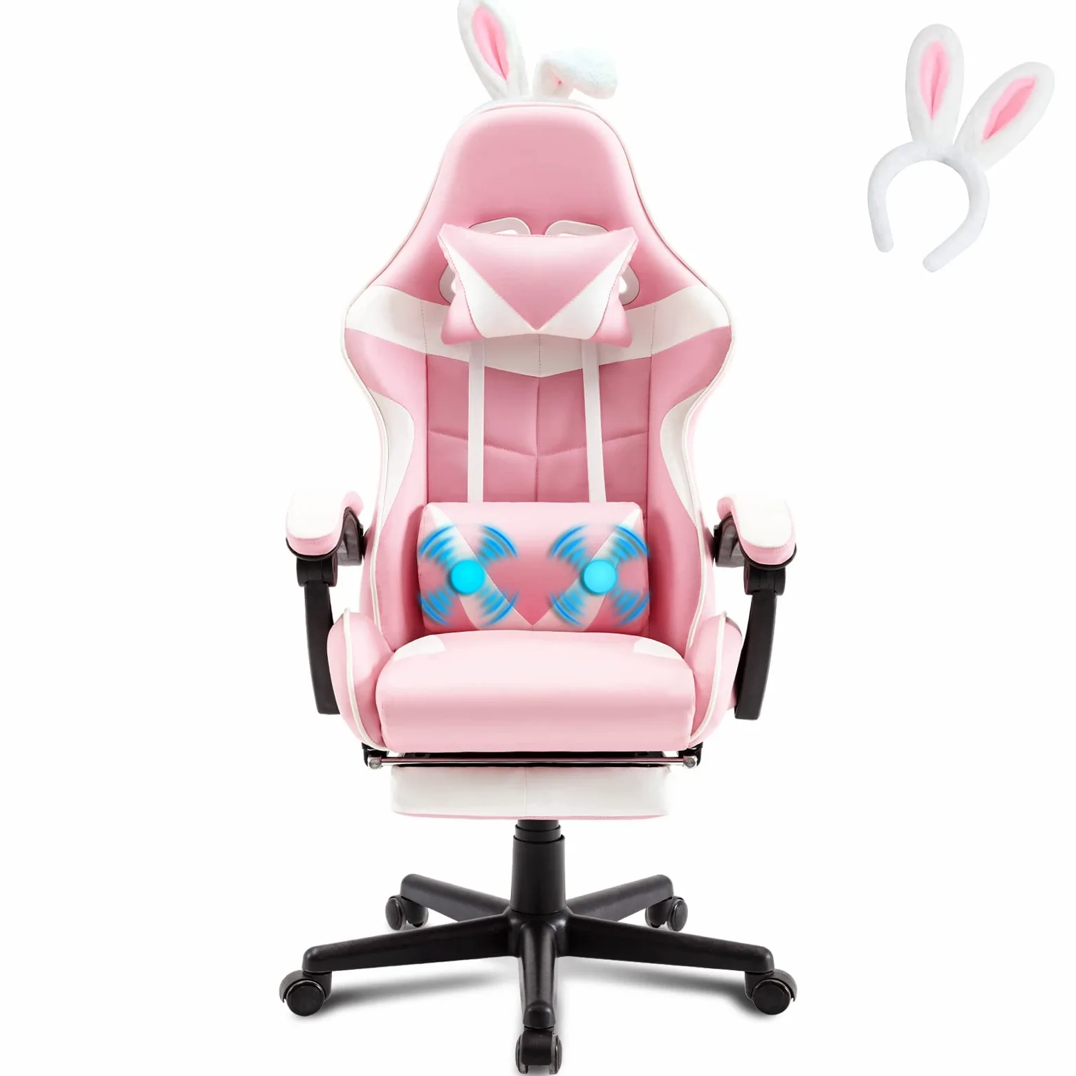 Soontrans Chaise Gaming Massante Ergonomique Fauteuil Gamer avec Serre-tête & Support Lombaire Massage & Appui-tête & Repose-Pied, Chaise Gamer pour Youtube Livestreaming PlayStation Xbox (Rose)