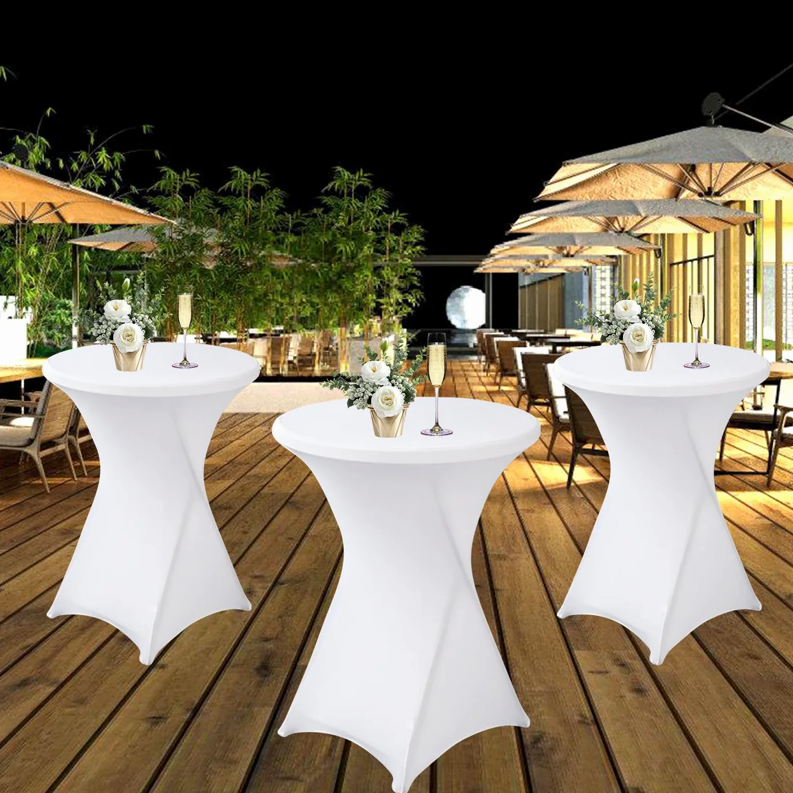 Lot De 3 Housse Mange Debout 80x110cm, Housse De Table Ronde Extensible, Blanc Housse pour Table Haute, Élastiques Et Faciles d'entretien pour Cocktail Mariage Banquet Anniversaire Banquet Bartable