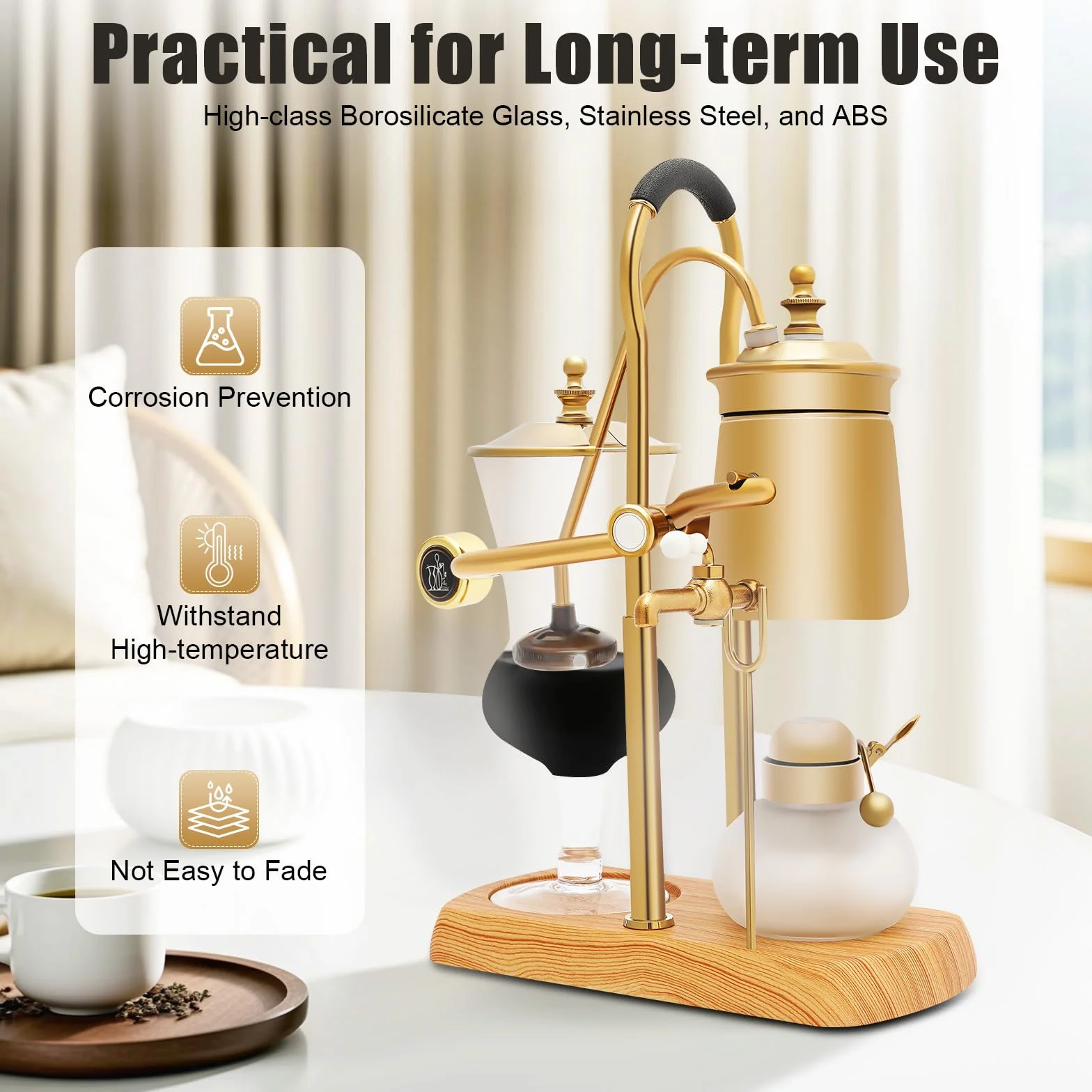 Siphon belge - Machine à café - Siphon - Machine à café sous vide - Or - 4 à 5 portions