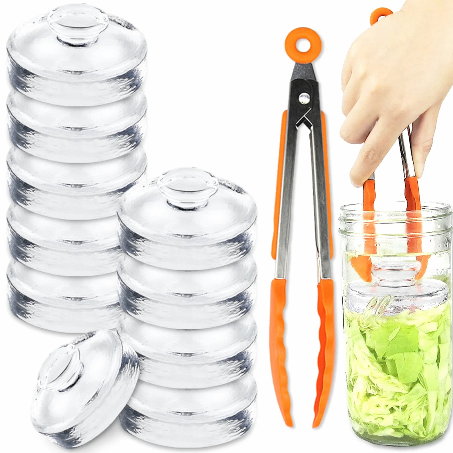 Artcome Lot de 10 poids de fermentation en verre avec poignée à prise facile et design à texture unique pour bocaux Mason à large ouverture
