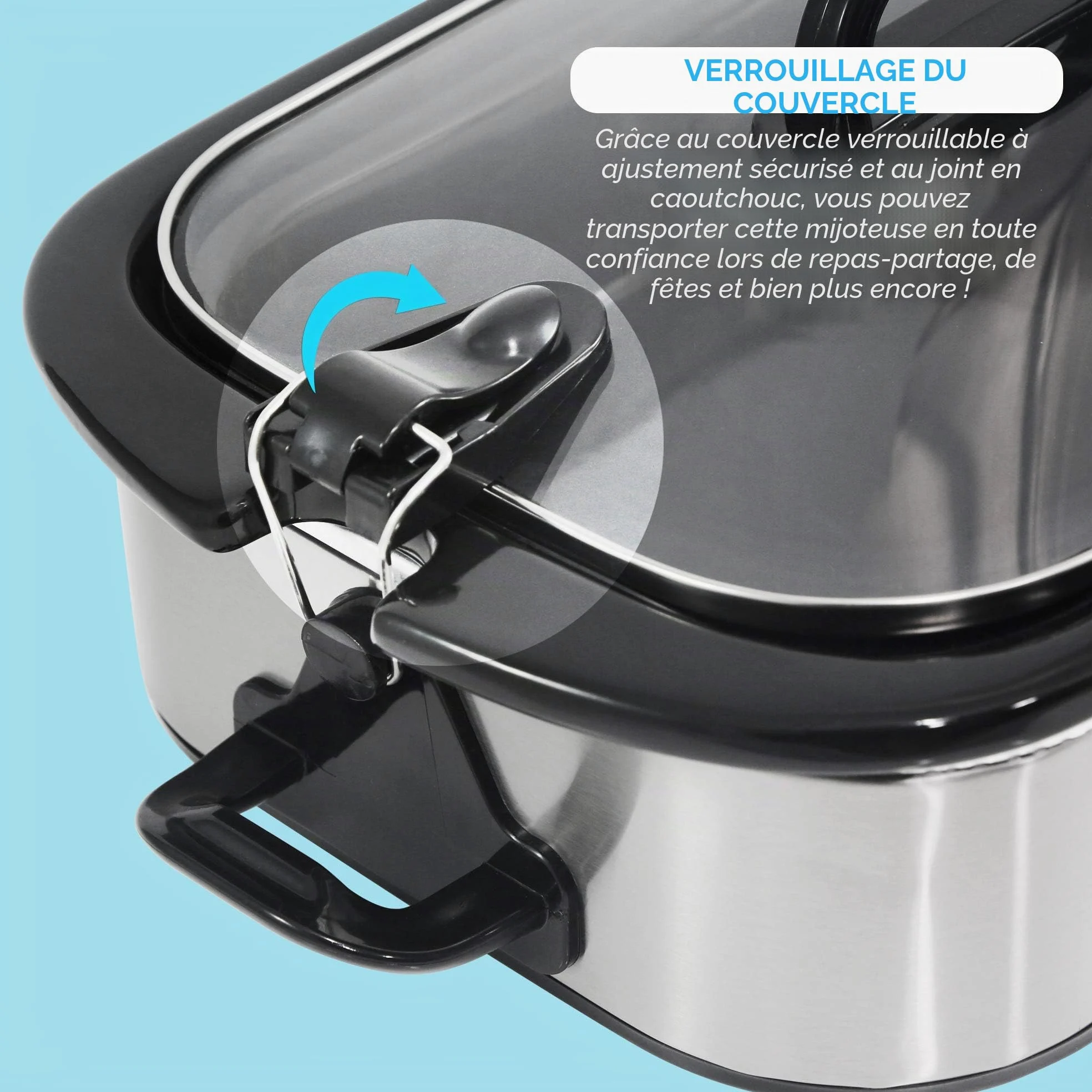 Elite Gourmet MST-5240SS Mijoteuse avec couvercle verrouillable, température réglable, fonction de maintien de la chaleur, passe au four et au lave-vaisselle, contenance 3,3 L, acier inoxydable