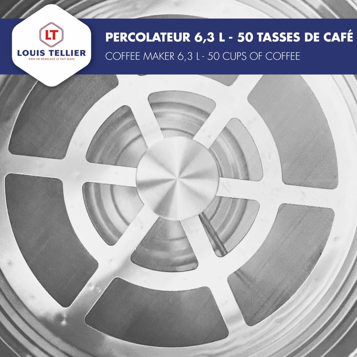 LOUIS TELLIER - Percolateur à café professionnel - Capacité 6,3 L - 50 tasses - INOX - Filtre en inox - Robinet anti-gouttes