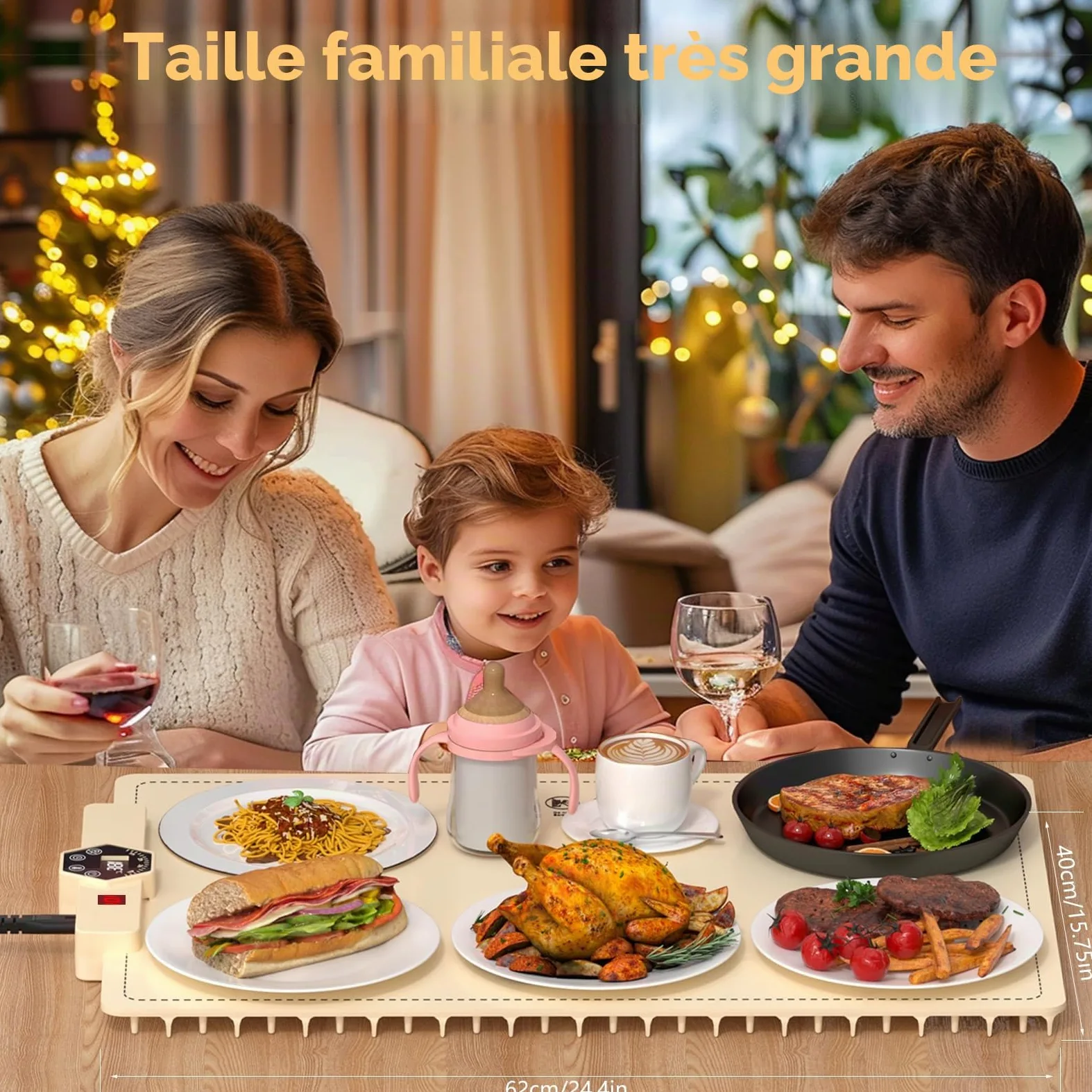 INNOWARMER Chauffe Plat Électrique, Plaque Chauffante Électrique Silicone Pliable Flexible, Plaque Chauffante avec 5 Température Réglable et Minuteur, Chauffe Plat pour Buffet Fête Familiale (Blanc)
