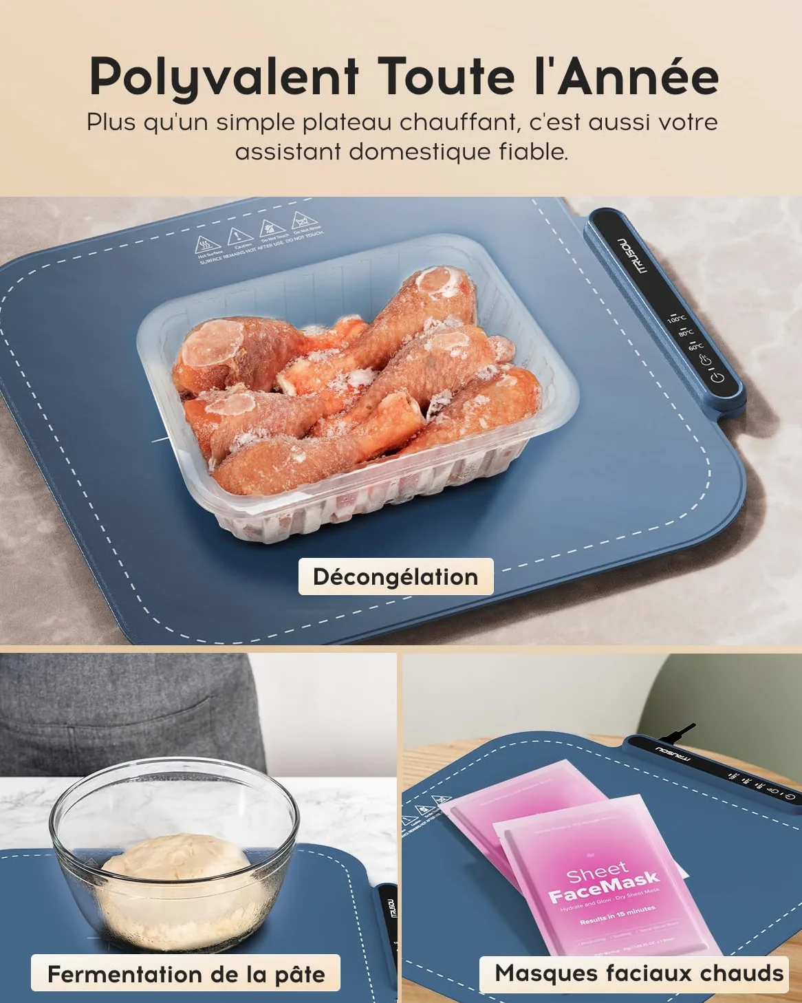 iTRUSOU Chauffe Plat Électrique, Plateau Chauffant Électrique Température Ajustable, Portable Pliable Chauffe-Assiette Alimentaire en Nano-Silicone pour Fêtes, Buffets, Réunions de Famille