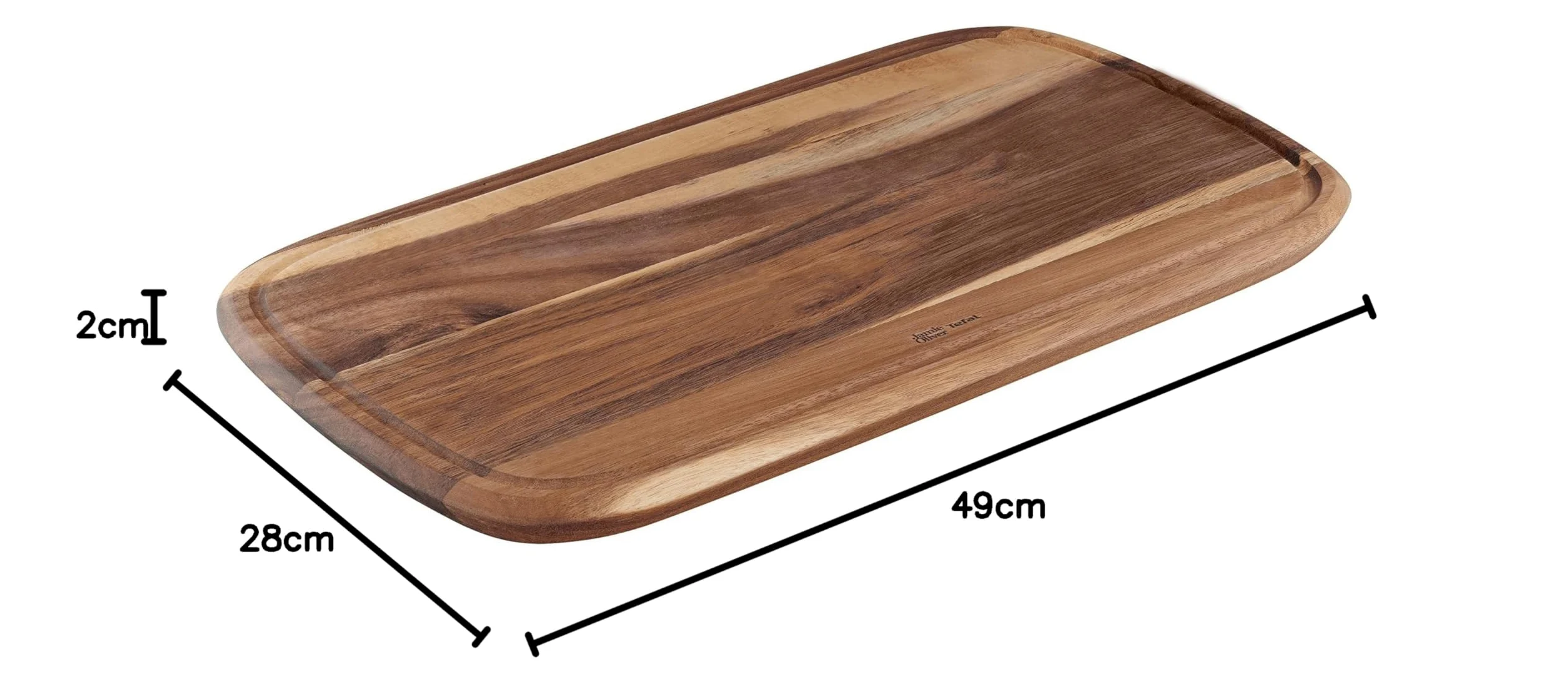 Tefal Jamie Oliver K2681055 Planche à découper en bois d'acacia certifié FSC avec rainure pratique pour couper les aliments et servir Marron Taille L 49 x 28 x 2,5 cm