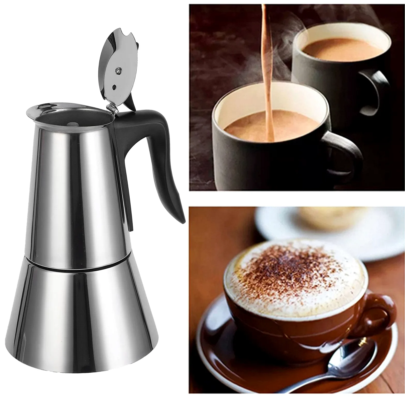 Cafetière à percolateur électrique, 480W 300ML Machine à café en acier inoxydable à arrêt automatique Percolateur à café détachable avec boîte à poudre de café à petit trou, poignée isolante