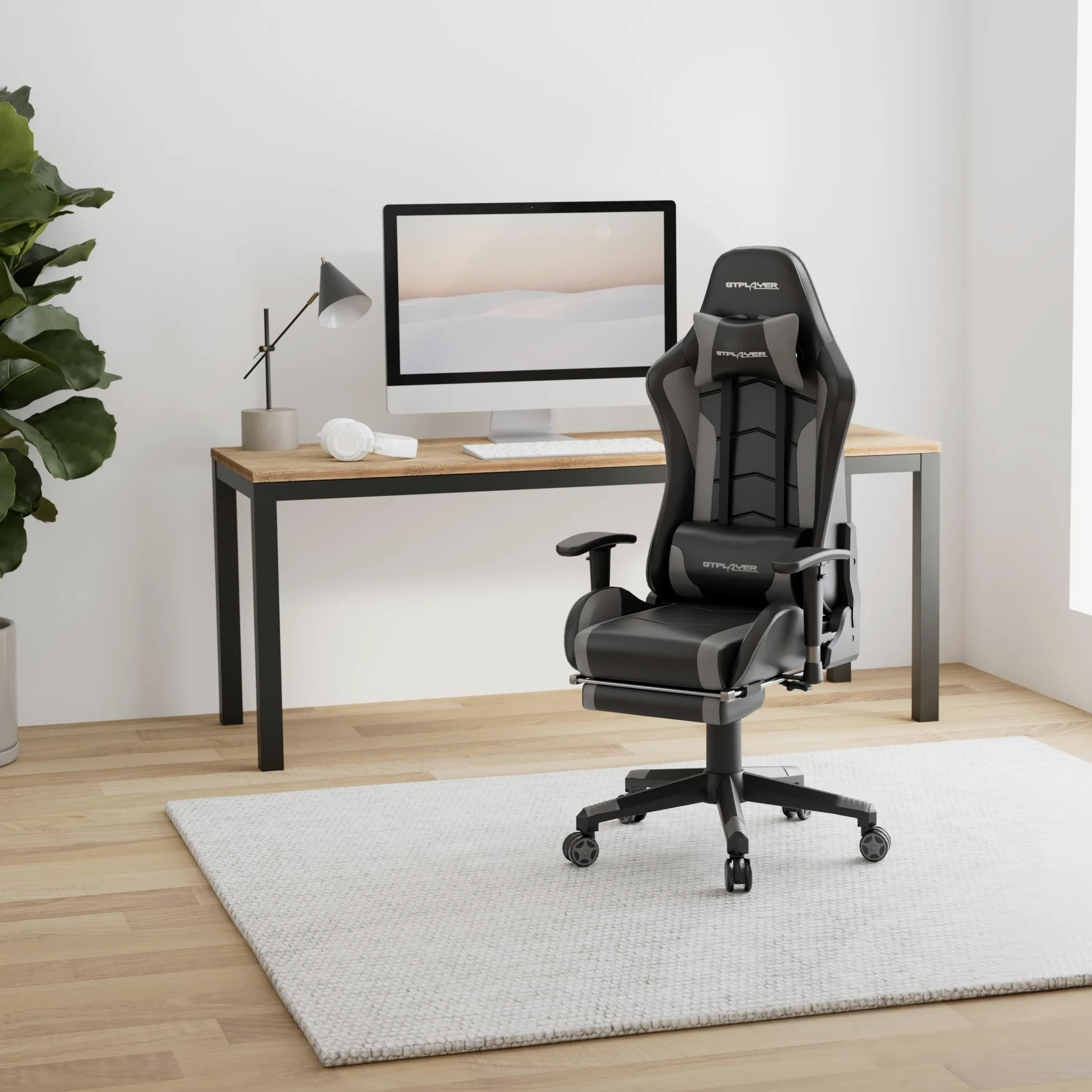 GTPLAYER Chaise Gaming Repose-Pieds Haut-Parleur Bluetooth Fauteuil Gamer Gris Siège Ergonomique (Gris)