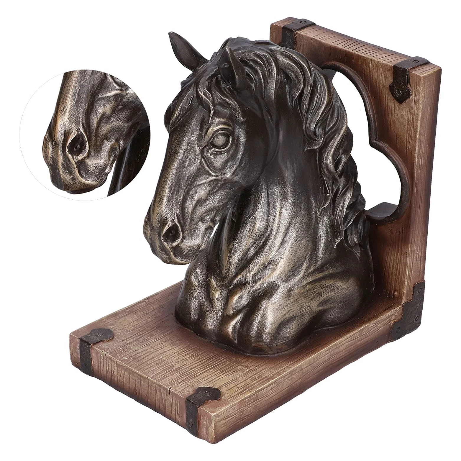 Serre-Livres de Cheval, Sculpture de tête de Cheval Durable Stable Portable Exquis pour Anniversaire pour la Maison pour Le Bureau(BS20900 Cheval de Bronze (Simple))