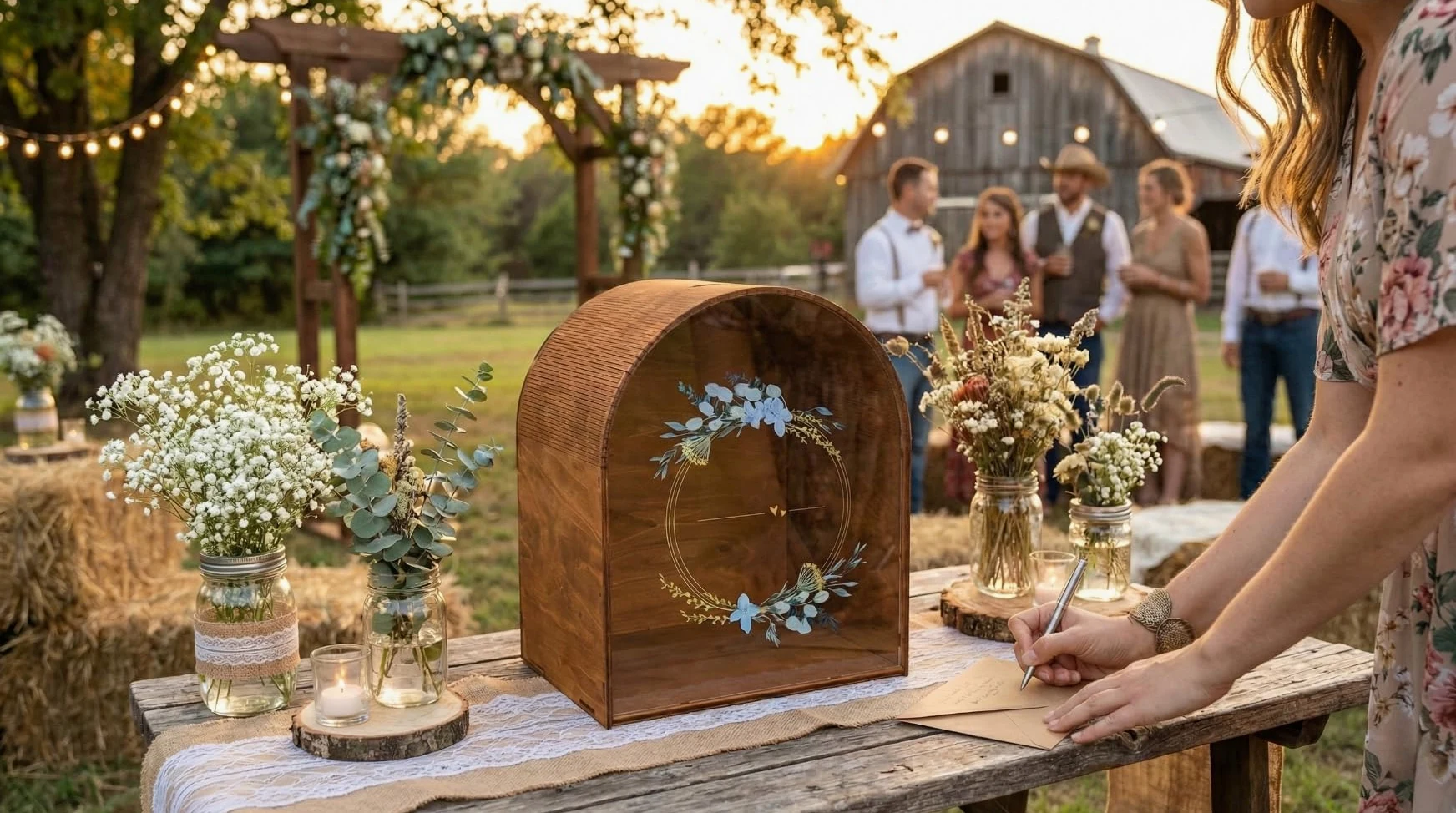 MALONA - Urne mariage champêtre - Cadeau de mariés - Boîte à cartes et enveloppes - Tirelire pour vos cérémonies : anniversaire, baptème. Grande capacité, Montage facile - Nouveau modèle 2026