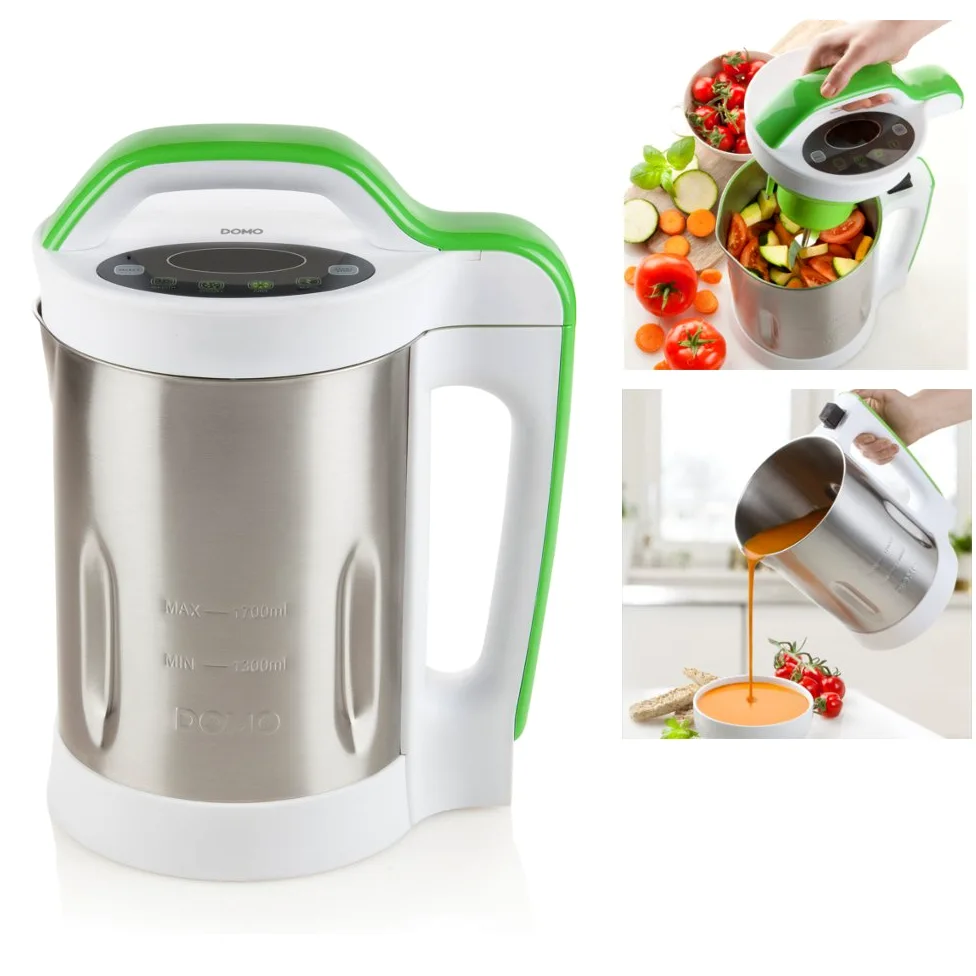 Domo Cuiseur à soupe XXL Easy pour préparer une soupe en 20 minutes – Sans effort DO499BL – Cuisiner une soupe très facile – Argenté/blanc/vert