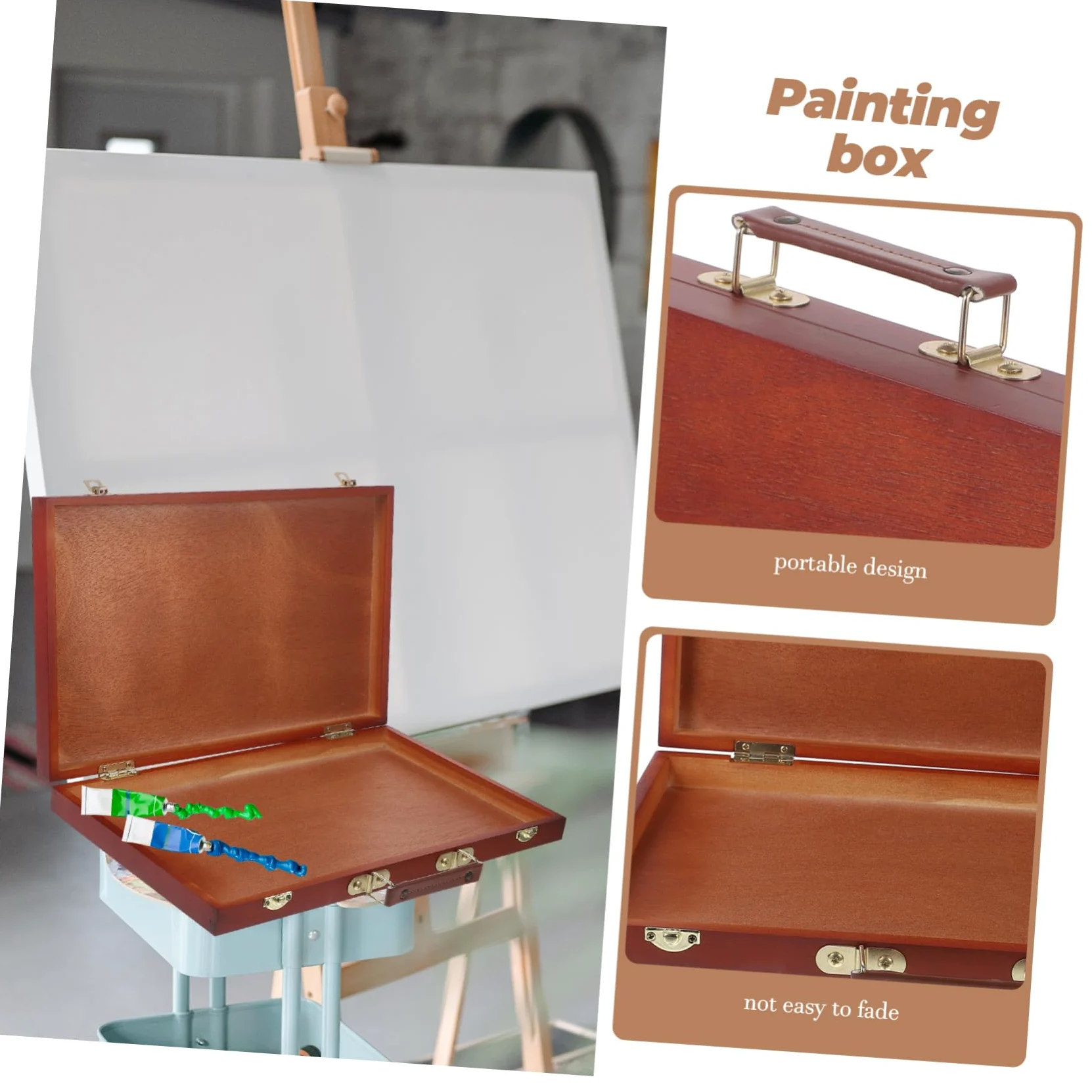 Boîte à Peinture en Bois Style Européen Poignée, Rangement Pratique pour Pinceaux et Pigments, pour Artistes en Extérieur Bureau
