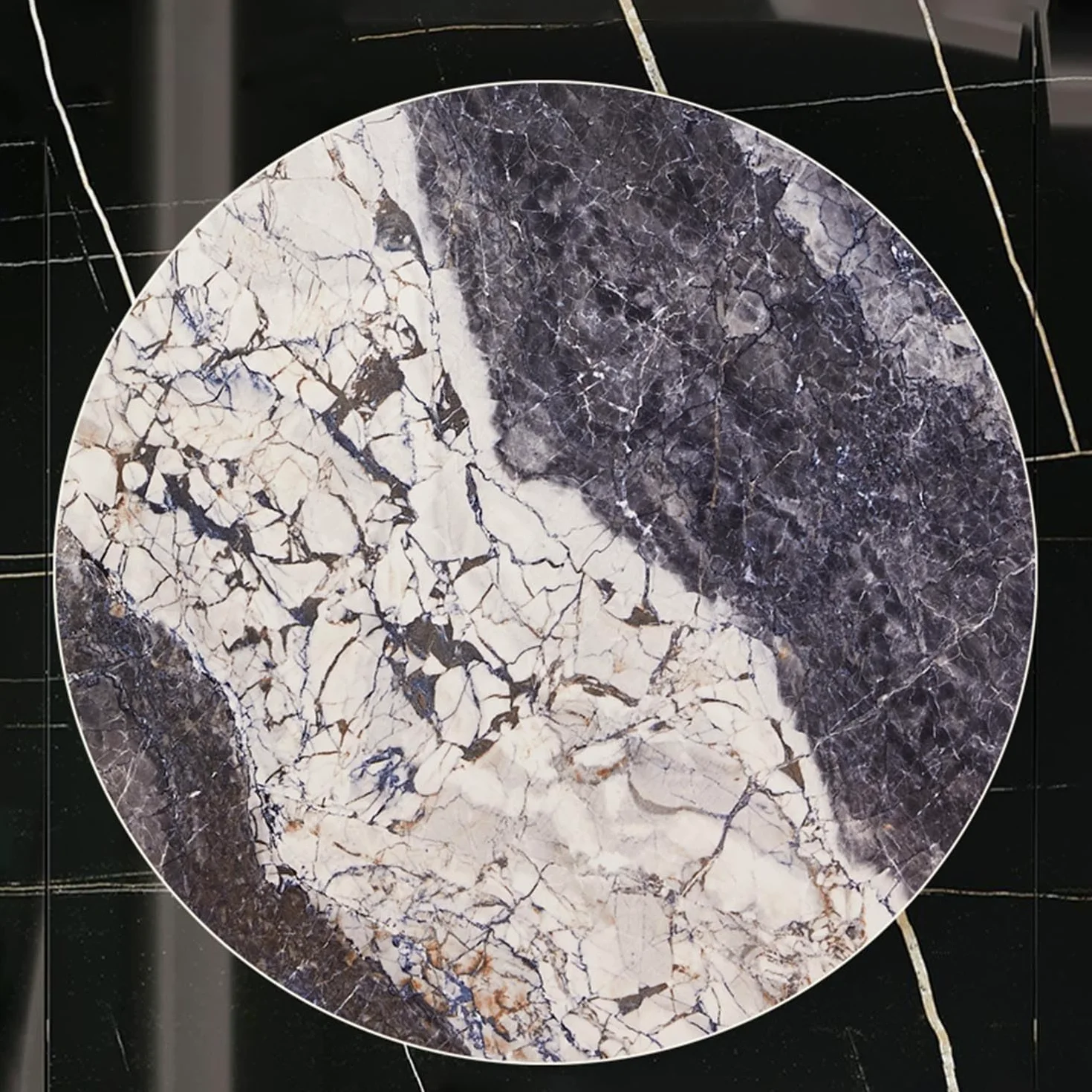 Grand Plateau Tournant Lazy Susan, Plateau Rotatif en Texture Marbre Ardoise, Assiette de Service Rond, Épaisseur 12 mm, pour Table à Manger et Cuisine(Black-White,80cm/32)