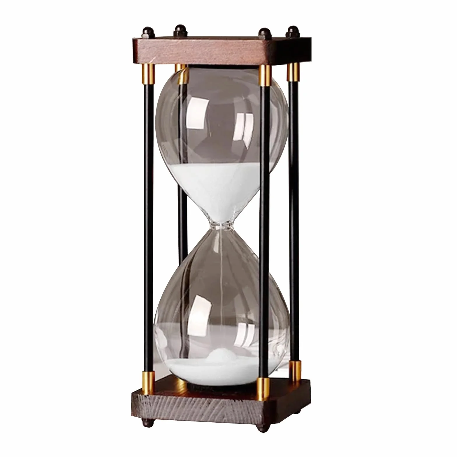 Grand sablier 60 minutes, sablier en bois, décoration en verre arc-en-ciel, cadeau pour la maison, le bureau, la décoration de mariage (blanc)