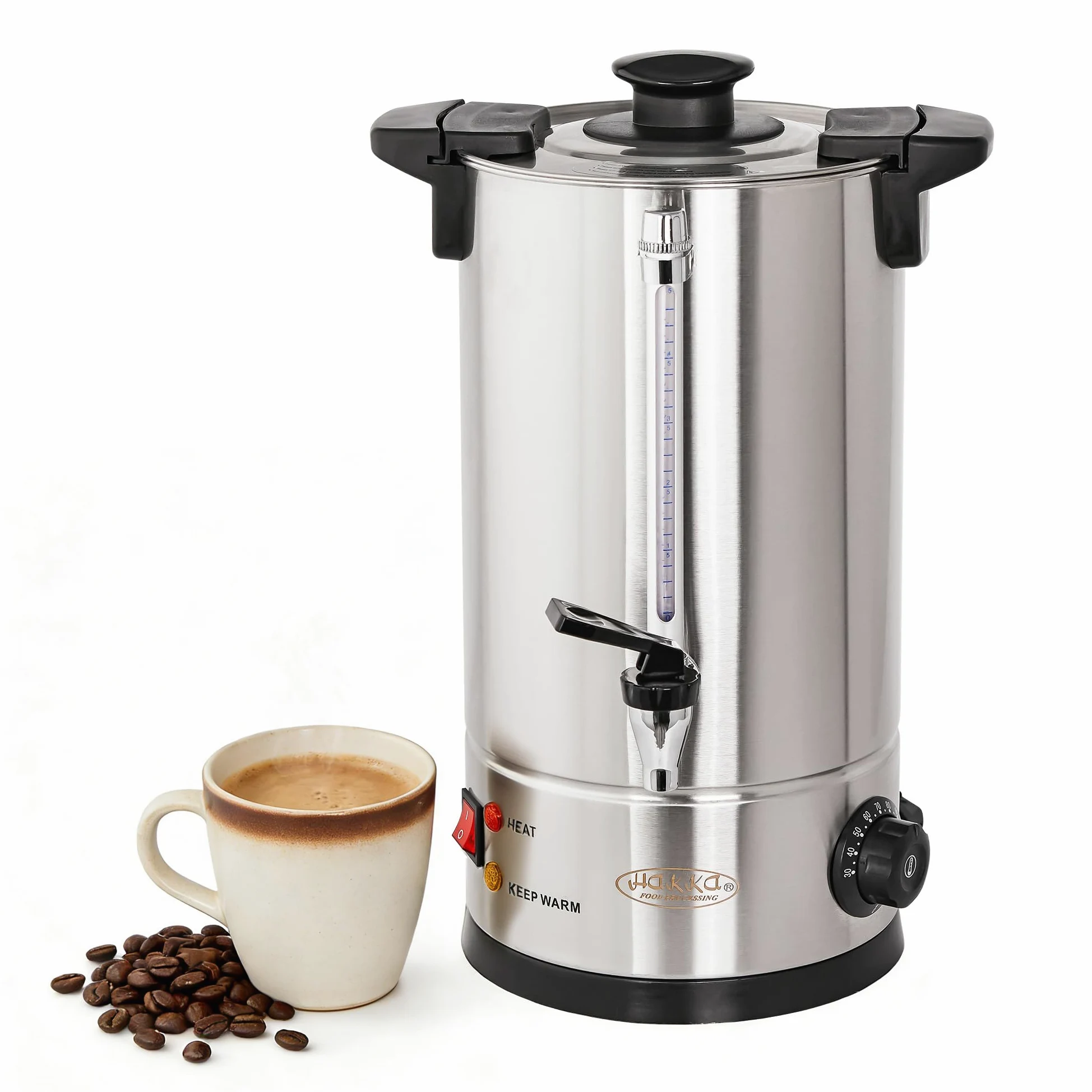 Hakka Percolateur à Café 7L/50 Tasses, Professionnelle Percolateur en Acier Inoxydable, Grand Distributeur de Café, Commercial Percolateurs électrique avec Indicateur de Niveau D'eau (Max: 5,7L)