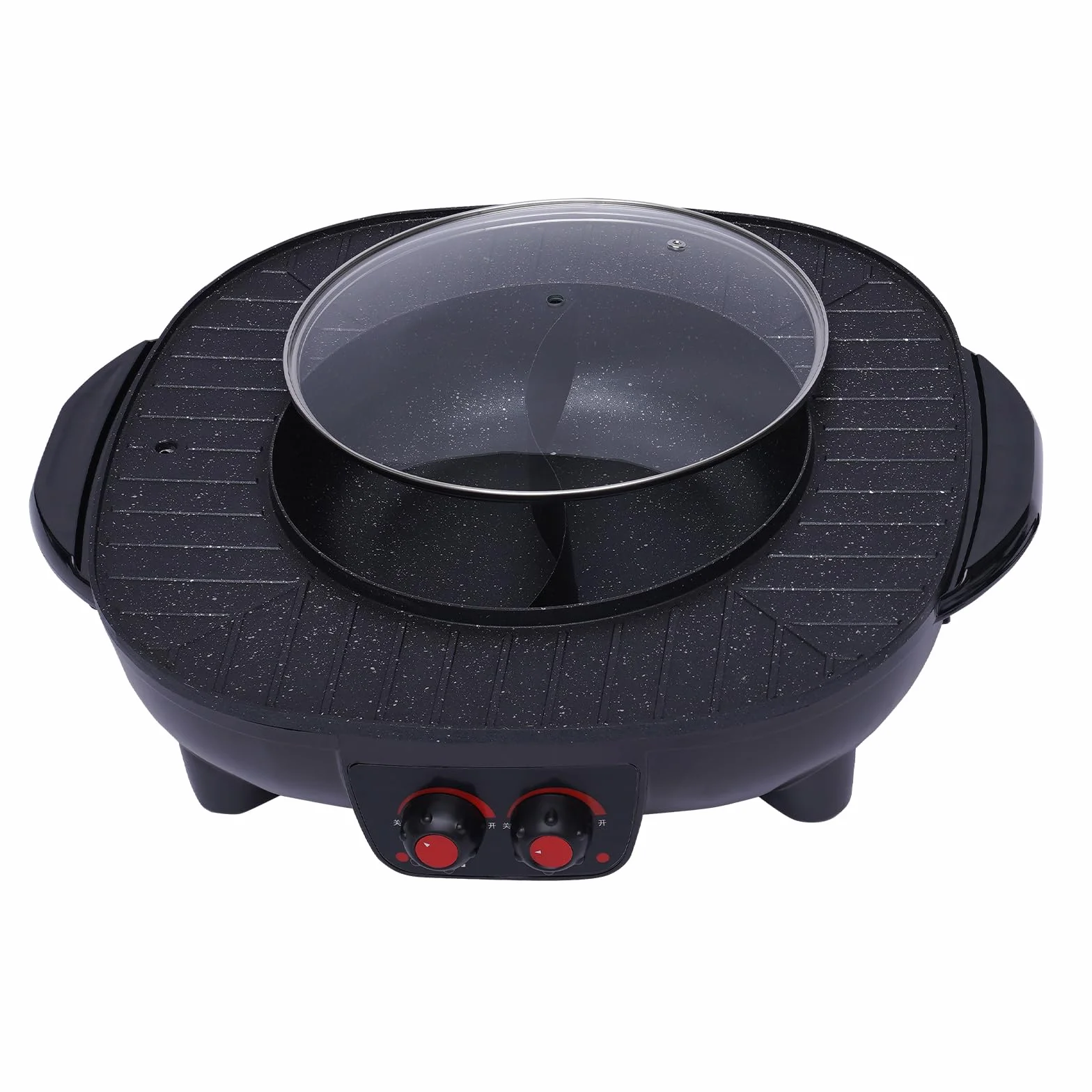 Pot de Fondue Party Food et Gril de Table Électrique Hot Pot et Gril Électrique 2 en 1 - Gril BBQ Coréen Électrique d'Indoor - Barbecue - Fondue - Raclette Pour 5-6 Personnes - 220V - 2000W