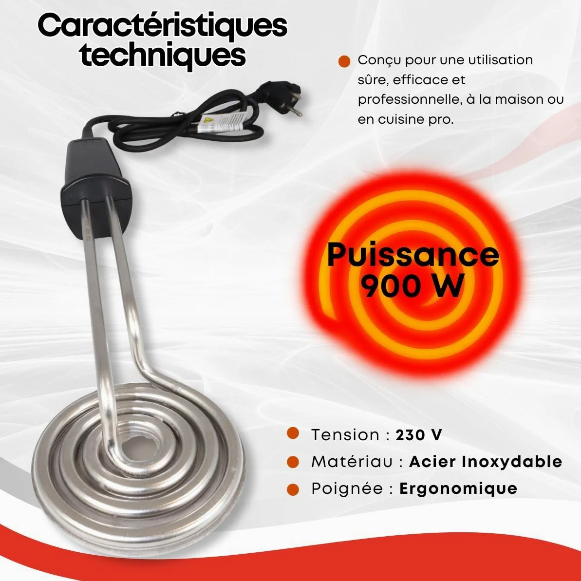 GOLDMAN SERVICE Brûleur à sucre électrique rond | 900 W en acier inoxydable | Pelle pour crème catalane et desserts | Pâtisserie professionnelle sans flamme