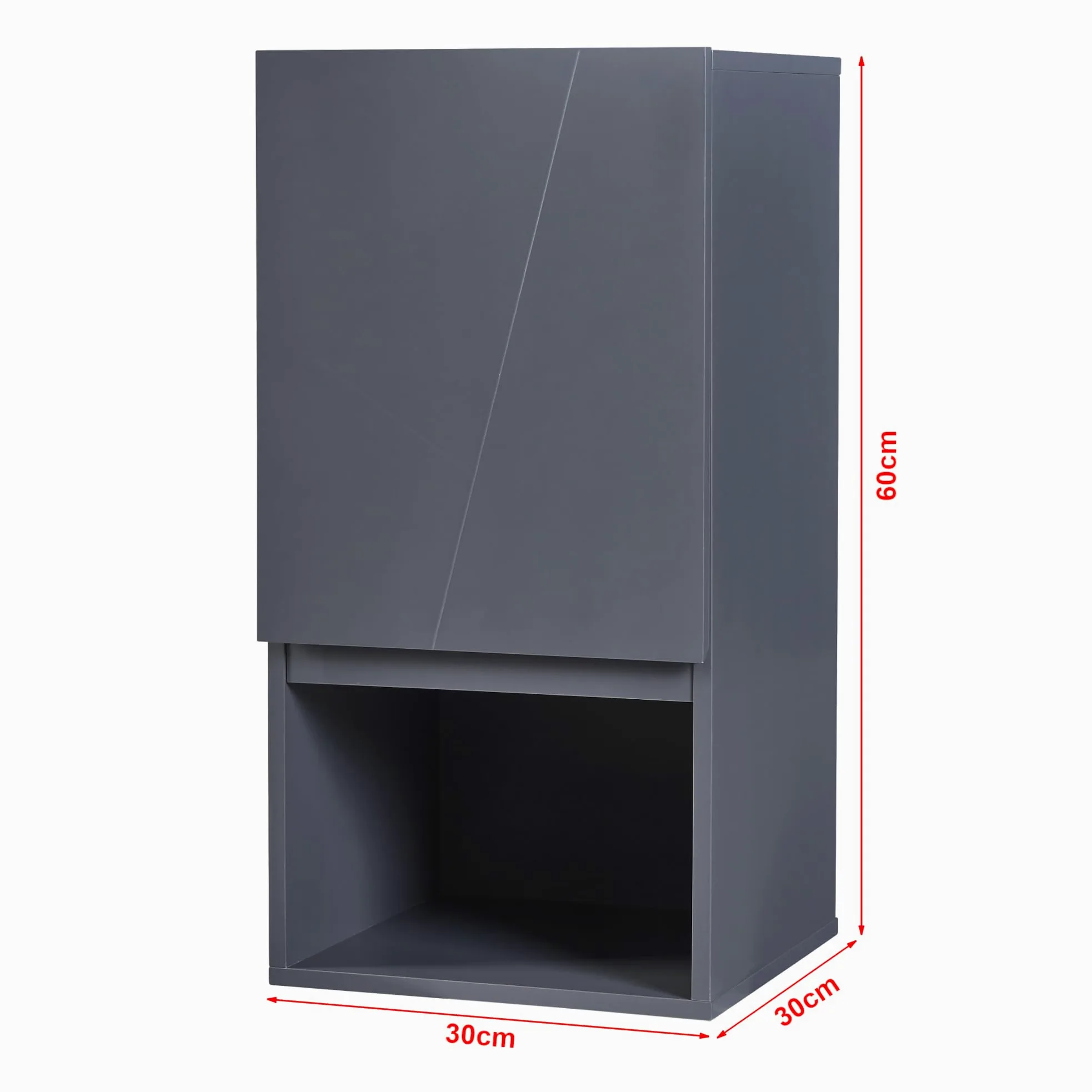 [en.casa] Armoire Murale de Salle de Bain avec Porte et Compartiment Ouvert Meuble de Rangement Stockage pour Buanderie Entrée Chambre Cuisine MDF 60 x 30 x 30 cm Gris