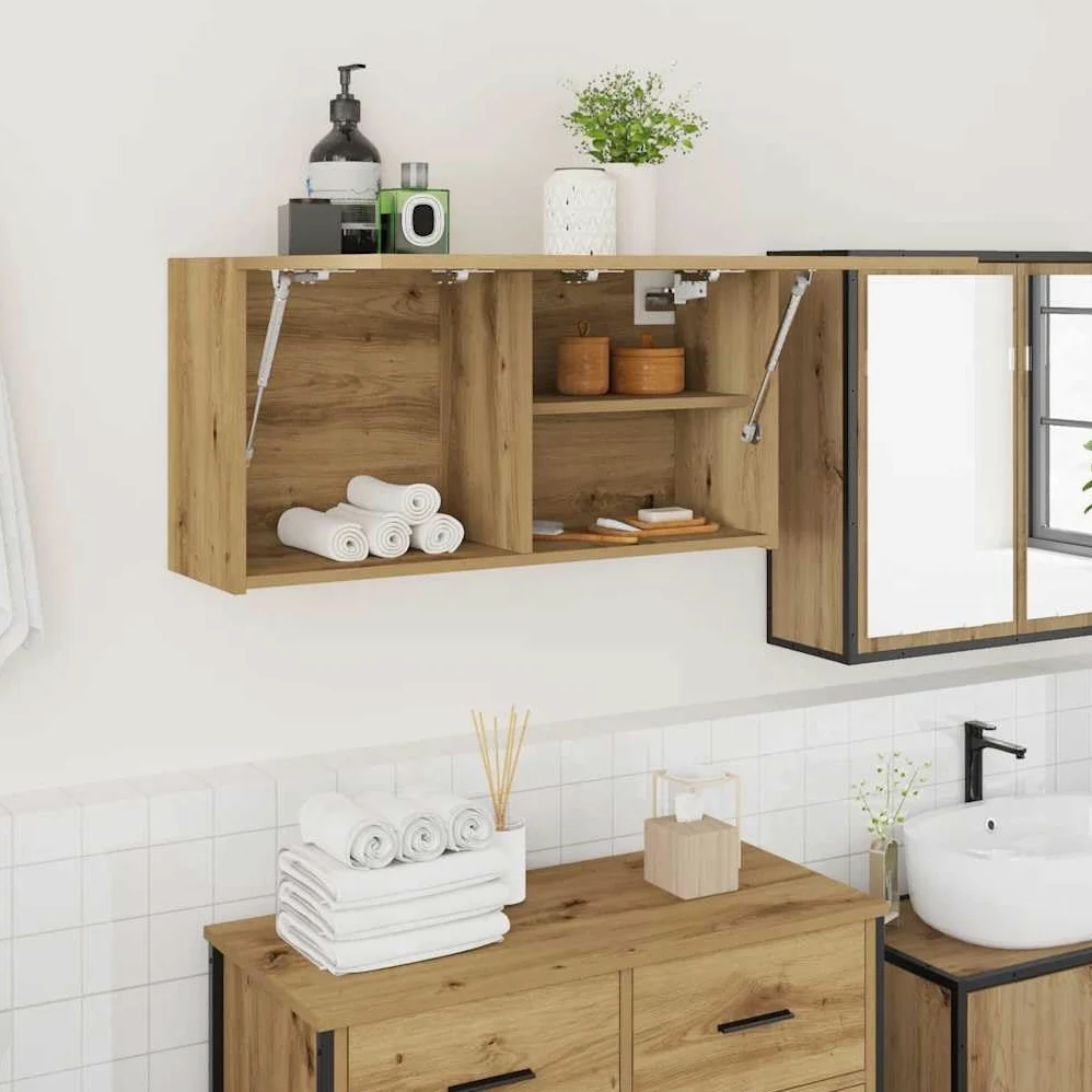 Armoire murale de bain chêne artisanal bois d ingénierie