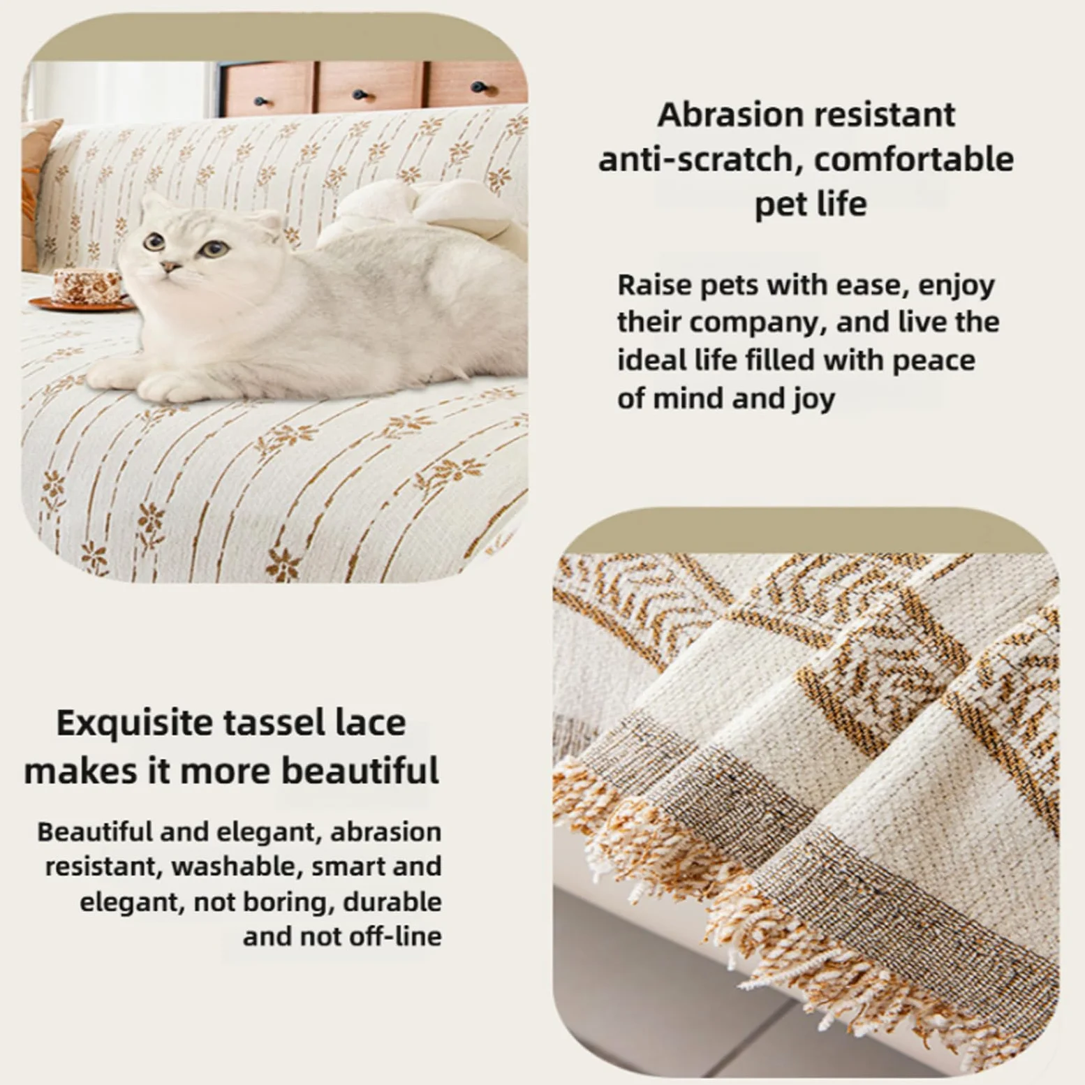 Housse de canapé antidérapante - Motif géométrique jacquard rayé avec pompons - Lavable - 180 x 460 cm - Housse de protection durable pour meubles de maison
