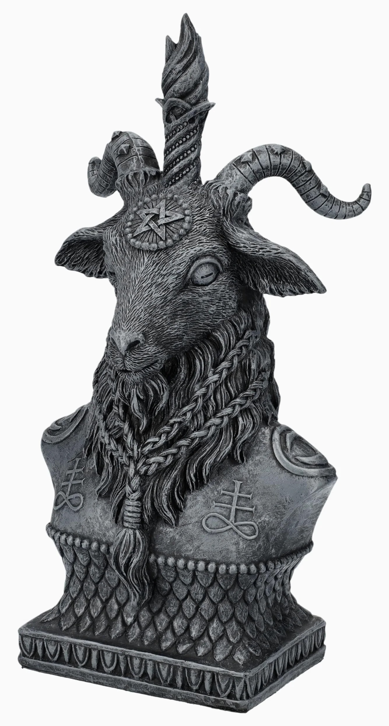 Pacific Giftware Buste Mystique Baphomet avec Cornes et Barbe tressée, en Pierre Artificielle, 20,5 cm, Noir et Gris