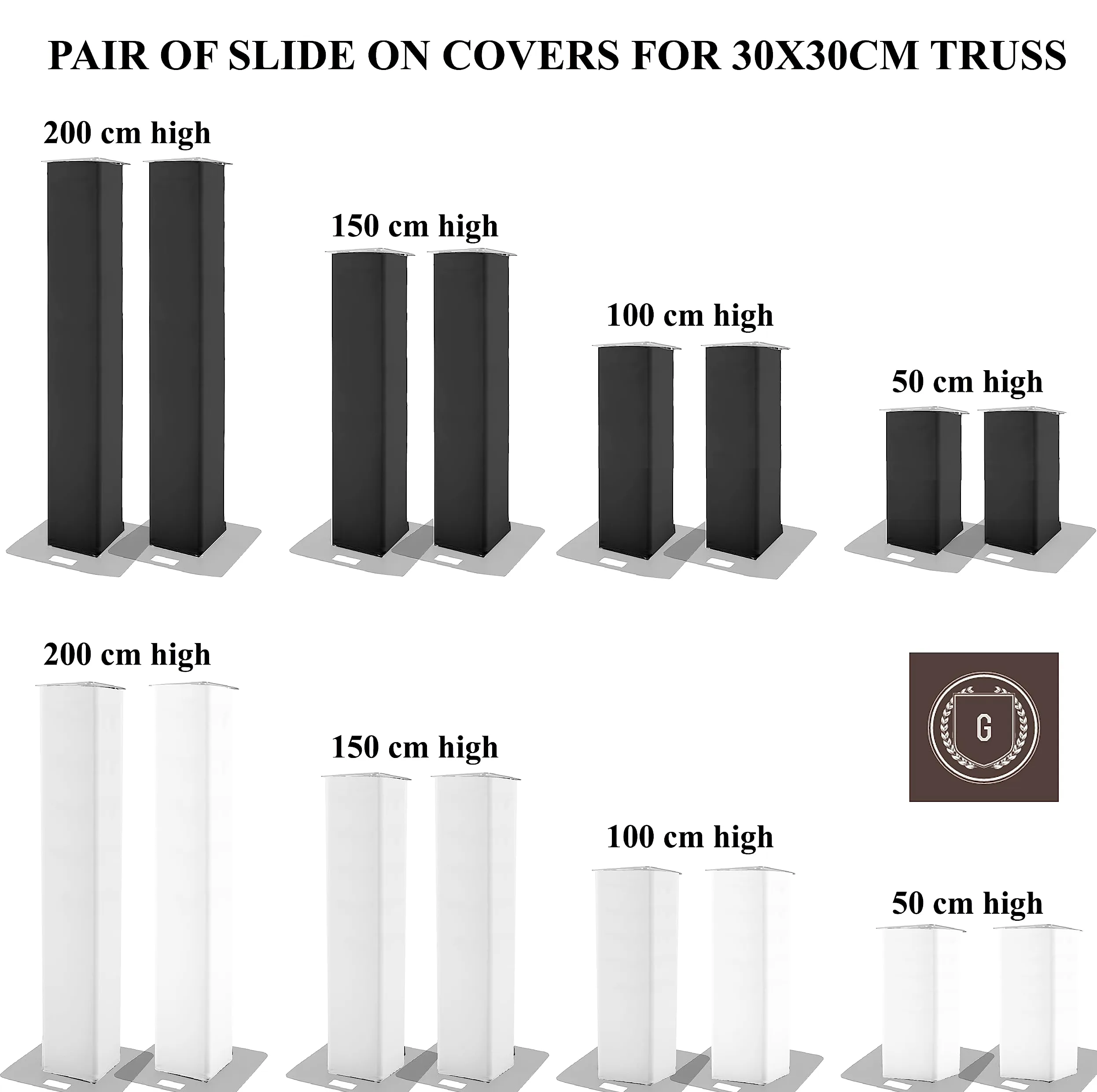 Paire de housse de totem en spandex, truss cover 30x30cm, choix de 4 hauteur (150cm de hauteur, noir)