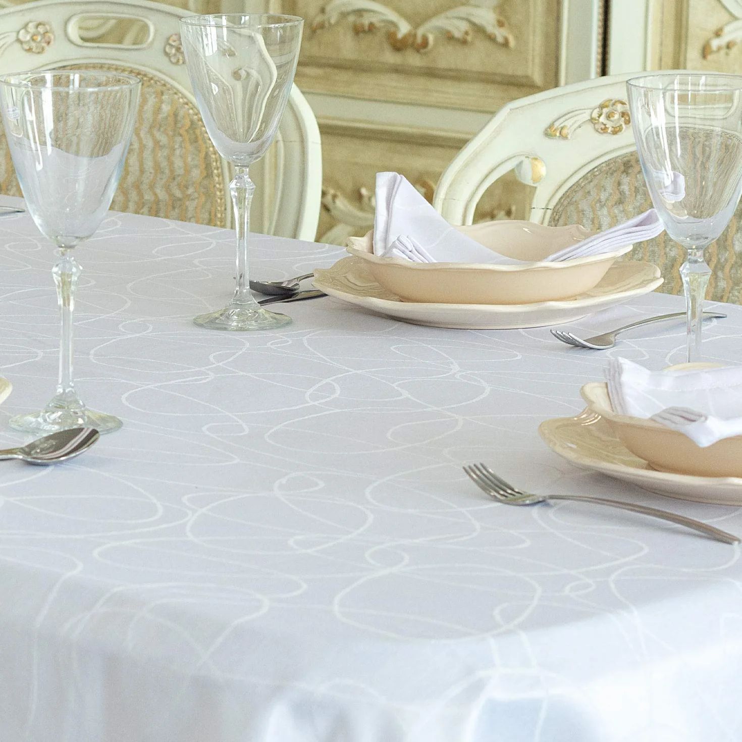 BGEUROPE Nappe - Antitache - Blanc - Réf. Lines - 150cm x 400cm