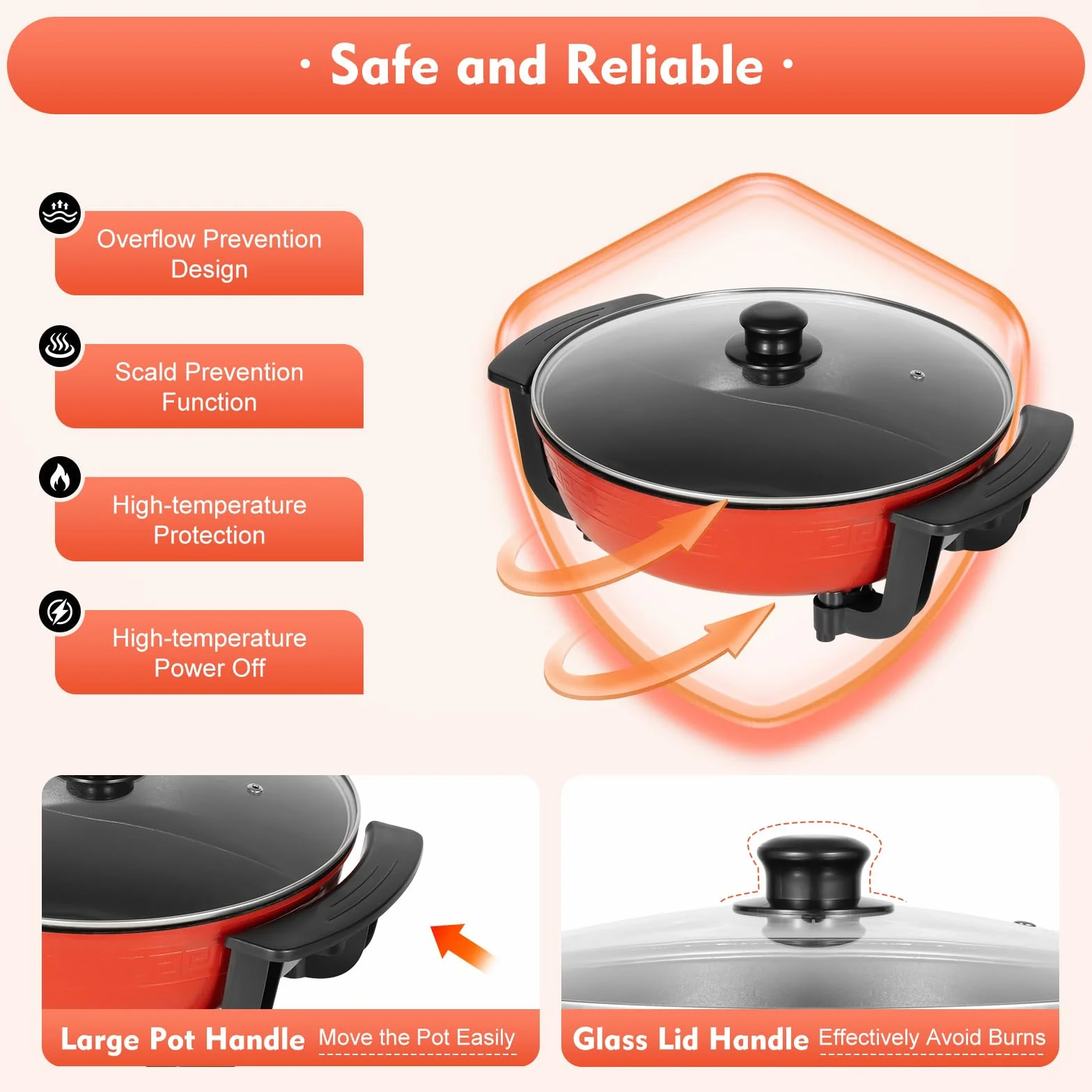 shabu Hot Pot à feu, avec cloison et couvercle, 6 l, pot à soupe électrique domestique, 1300 W 220 V