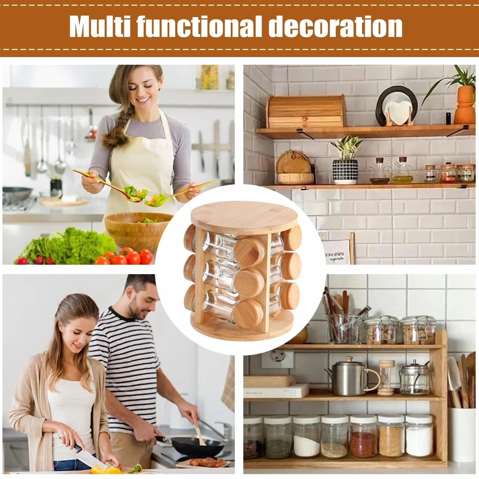 Étagère à assaisonnement rotative | Étagère de rangement en bois | pour salière et poivrière pour armoire, garde-manger, cuisine, comptoir, salle à manger, appartement, amateurs de cuisine à l