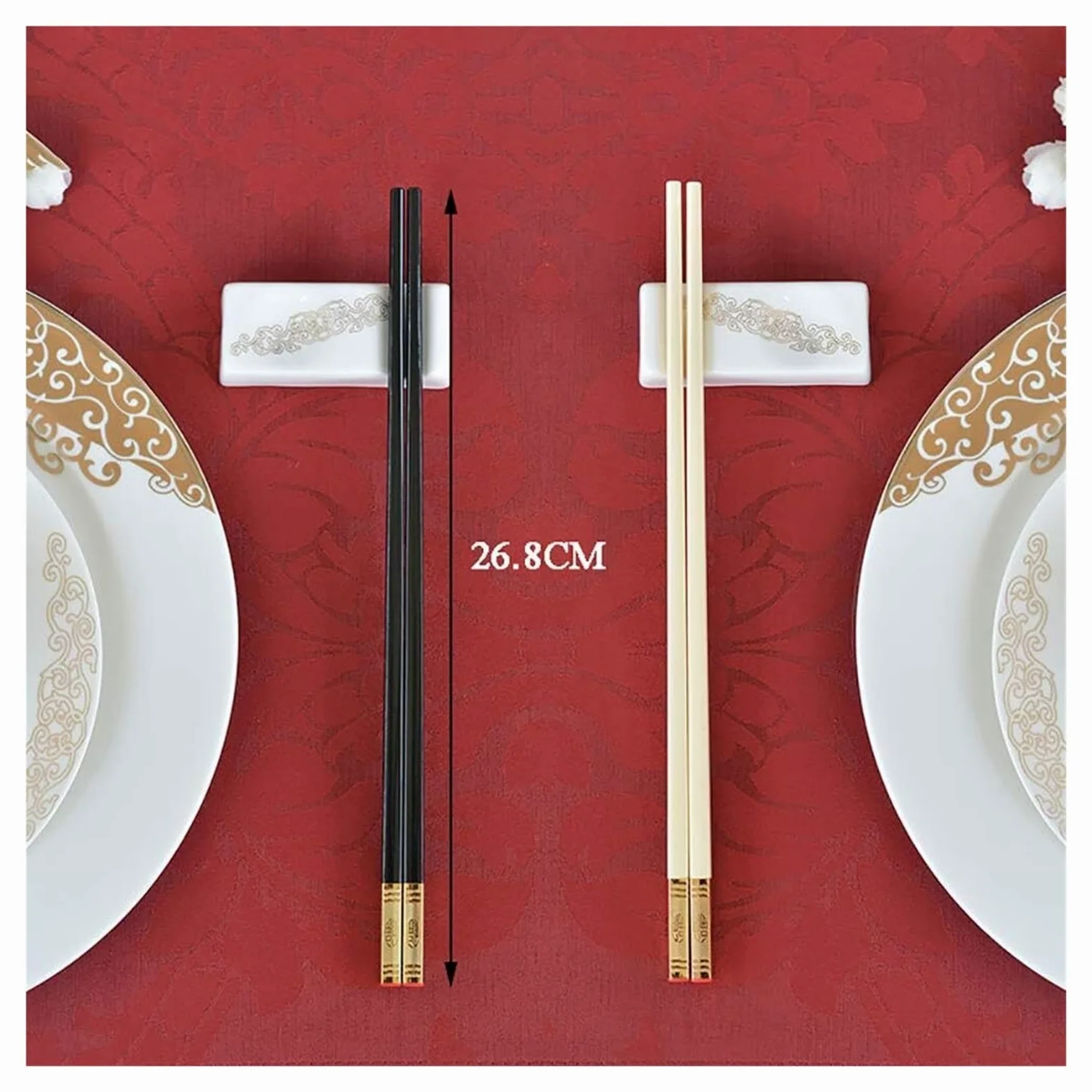 Jeu de baguettes, Baguettes réutilisables, for sushis ou autres plats de cuisine japonais, chinois, coréens, faciles à nettoyer, paquet cadeau 10 paires, avec motifs noirs et dorés C(D)