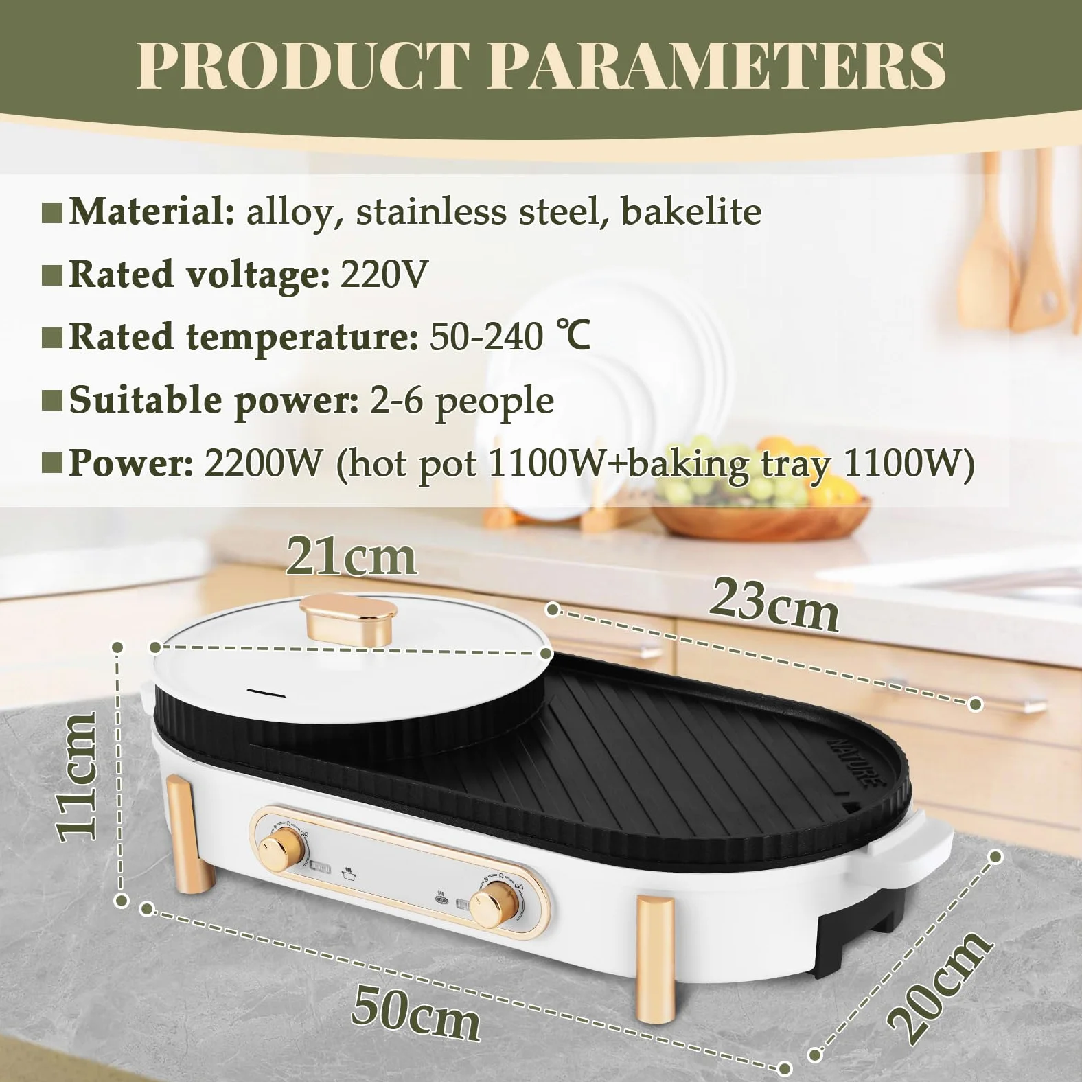 YJINGRUI Hot Pot électrique 2200W gril électrique Hot Pot Grill 2 en 1 pot hotpot et plaque de gril avec 2 réglages de température indépendants pour 3-12 personnes