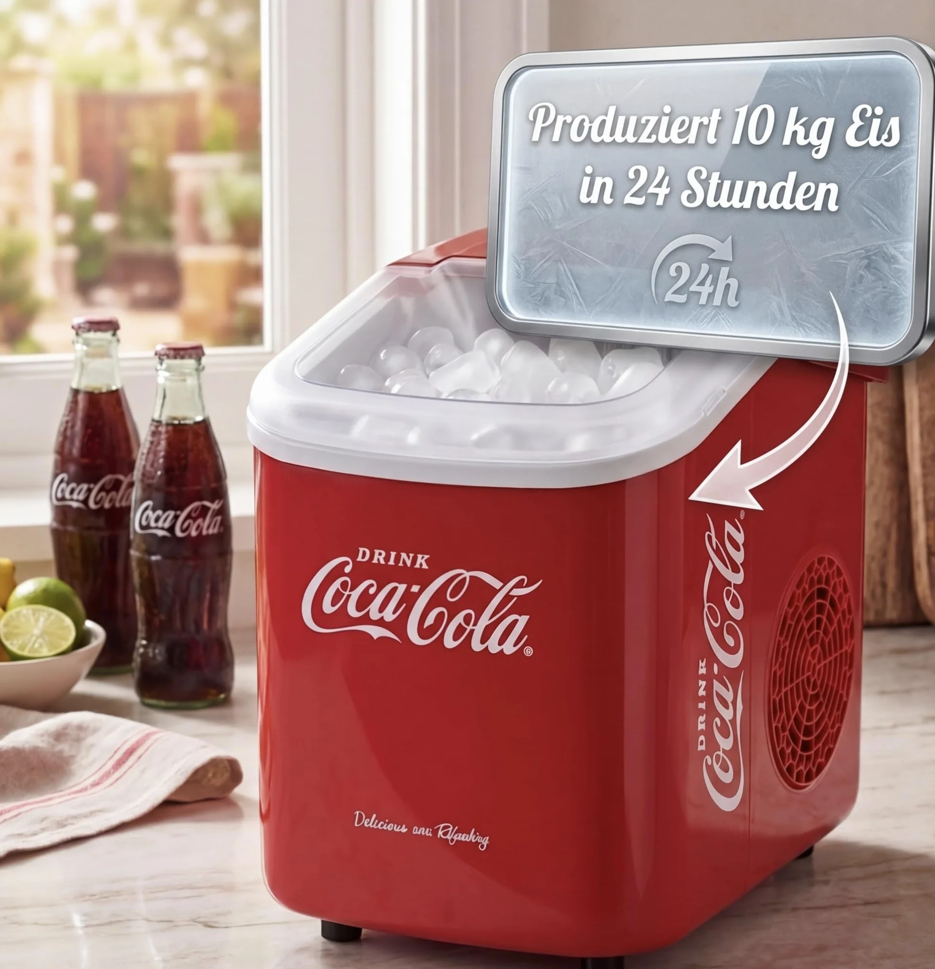 Machine à glaçons Salco Coca-Cola – Fabricant de glaçons avec 2 tailles de glaçons – Design rétro rouge – Machine à glaçons portable pour cocktails, boissons et soirées (10 kg par 24 heures - Rouge)