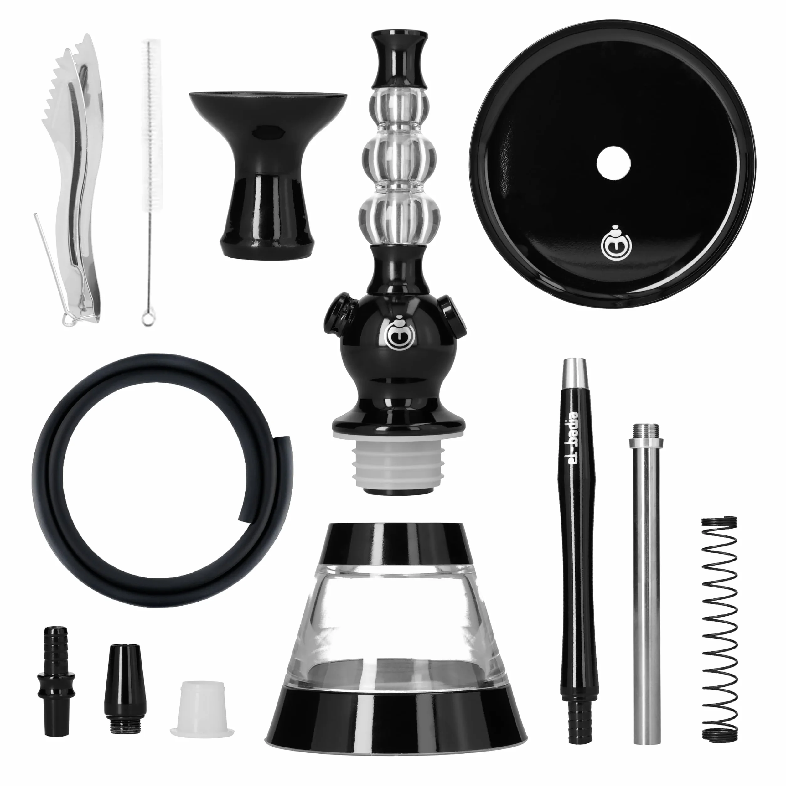Chicha EL-BADIA® CELESTE – 45 cm – Chicha Légère avec Vase Acrylique, Tuyau Silicone, Manche Métal & Foyer Phunnel – Design Iconique et Couleurs Tendance (Deep Black)