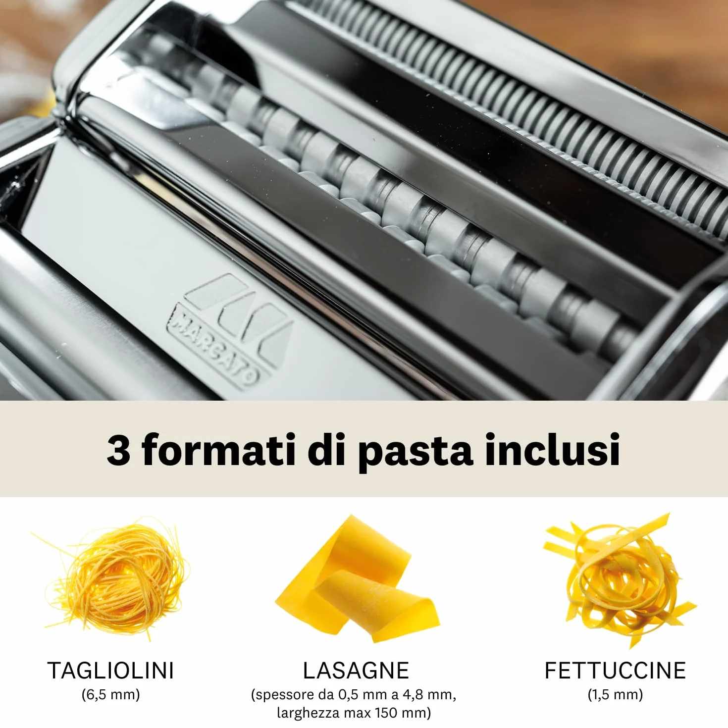 Marcato Atlas 150 Classic, machine à pâtes manuelle avec accessoire interchangeable AT-150-CLS 20 x 20.7 x 15.5 cm