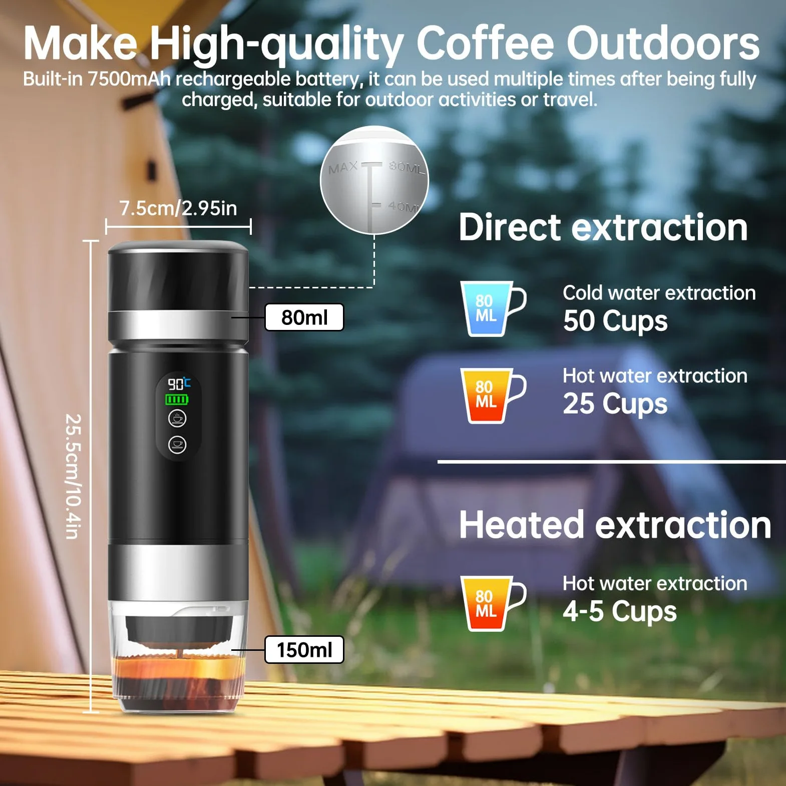 Machine à Café Portative pour Voiture,Cafetière de Voyage avec Chauffage Électrique USB-C,Compatible avec Capsules NS et Café Moulu,80ml Mini Cafetière pour Camping,Bureau et Randonnée